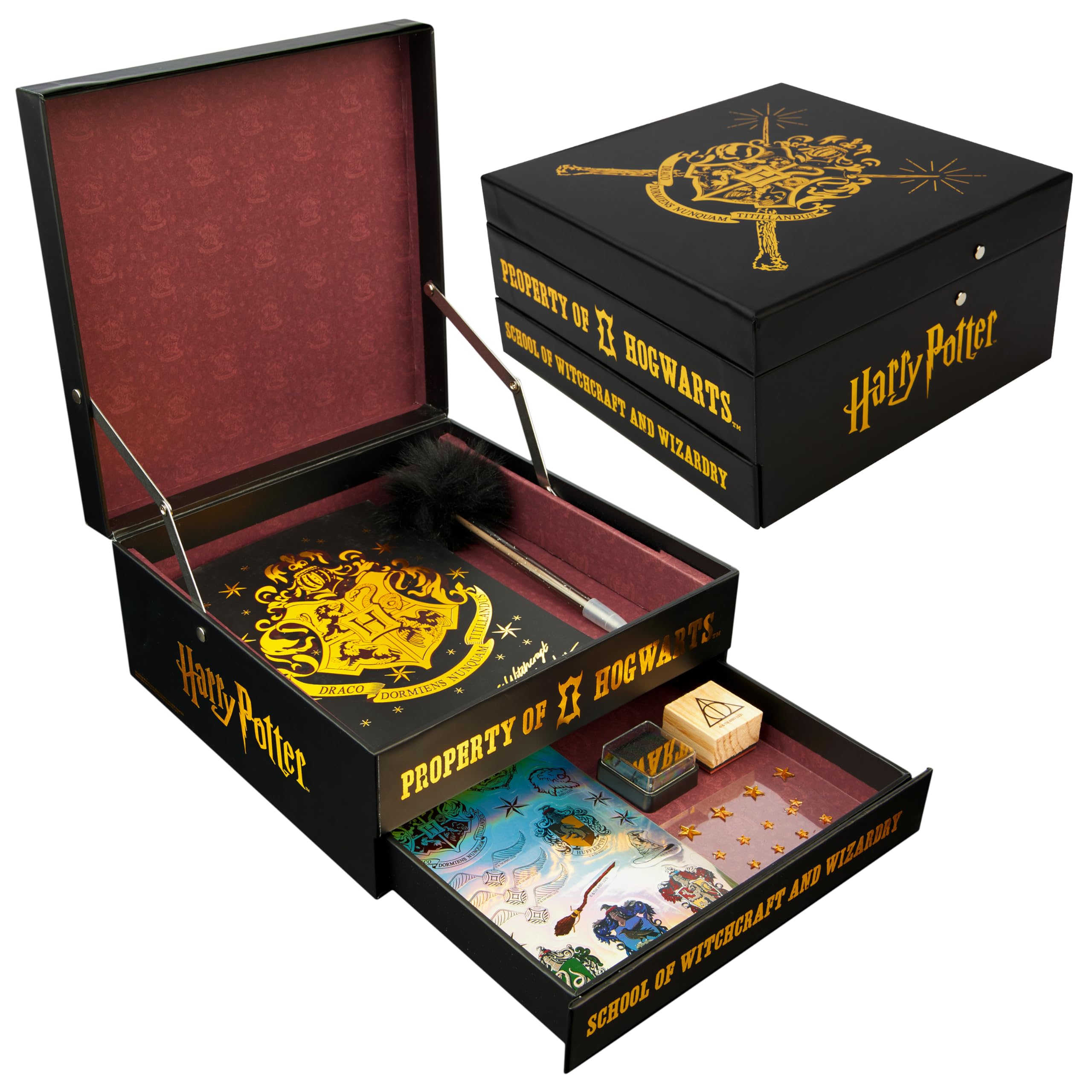 Harry Potter DIY Scrapbook Kit for Kids - Creative Journal Set with Stickers, Stamps & Notebook | Arts and Crafts Supplies for School Projects, Birthday Gifts & Memory Keeping (Black/Burgundy)