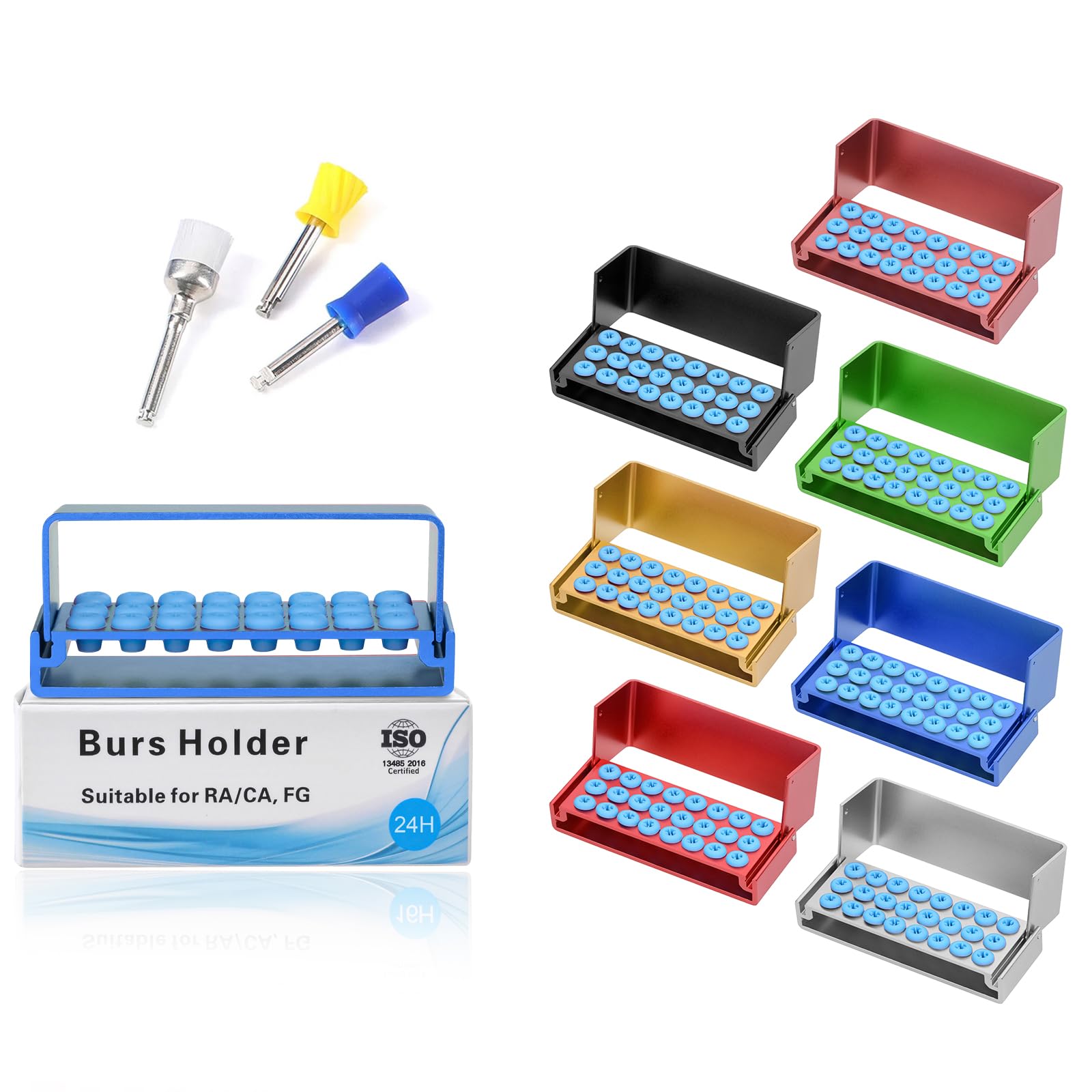 7-Piece Colorful Endo Box with Cover - Organizer for 24-Hole Bur Holder Tips, Sterilizer Case - Perfect for Dental Clinics & Lab Organization