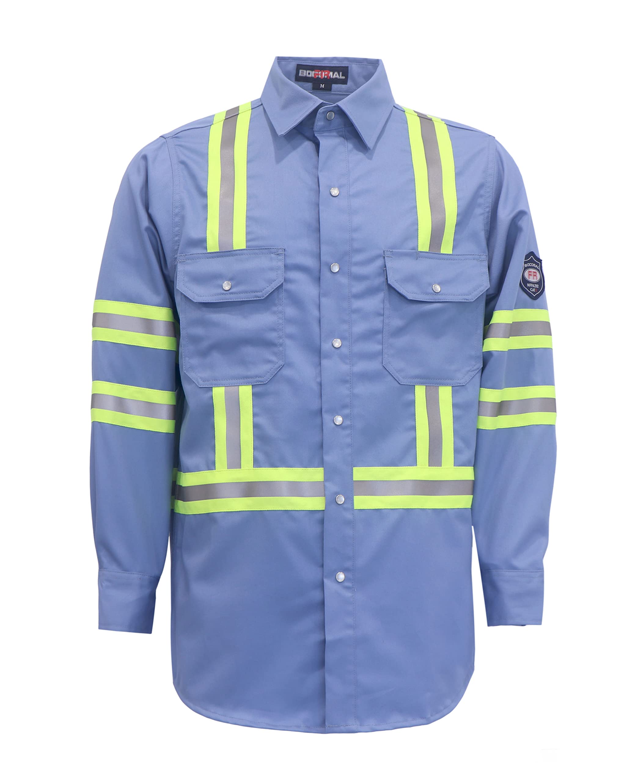 BOCOMAL FR Shirts - High Visibility Hi Vis Flame Resistant Fire Retardant Work Shirt 7oz for Men | Construction, Oil Rig & Safety Workwear