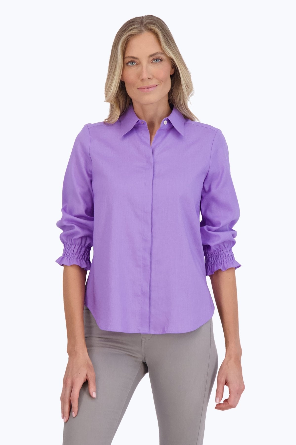 Olivia Women's Solid Linen 3/4 Sleeve Casual Shirt - Breathable Summer Top for Office, Travel & Everyday Wear