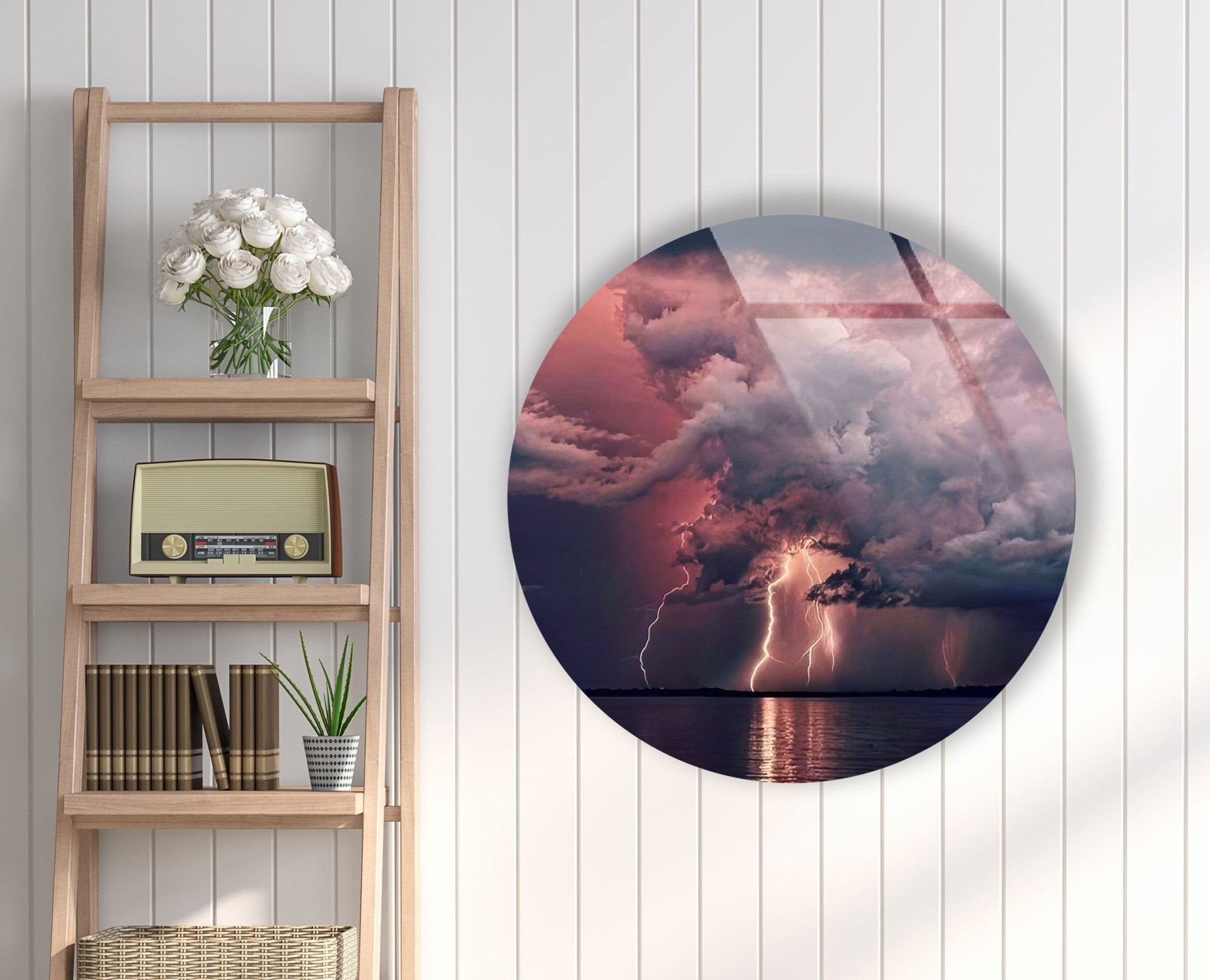 Abstract Round Lightning Glass Wall Art - Modern Home Decor for Living Room, Bedroom & Office - Shatterproof & UV Resistant - Perfect for Gifts & Interior Design