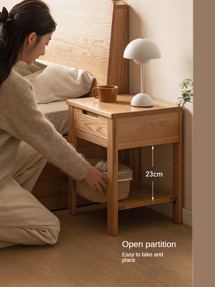 Solid Oak Wood Nightstand - Bedside Table with Drawer for Bedroom Furniture, Perfect for Storage and Decor | Modern & Rustic Home Design