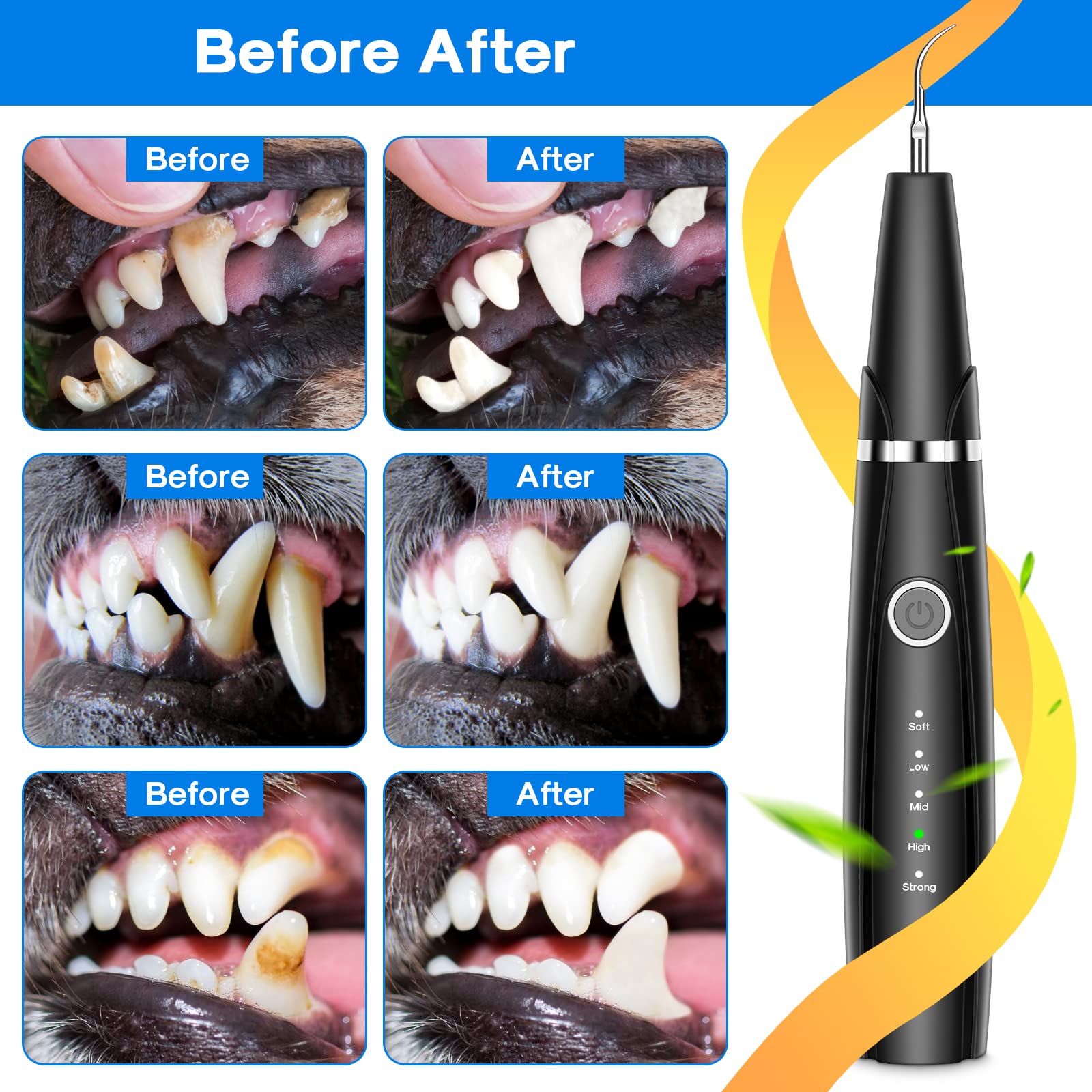 **5-Mode Ultrasonic Dog Teeth Cleaning Kit - Plaque & Tartar Remover for Pets, 10-in-1 Dental Care Set with Toothbrush (Black) - Perfect for At-Home Pet Oral Hygiene & Fresh Breath**