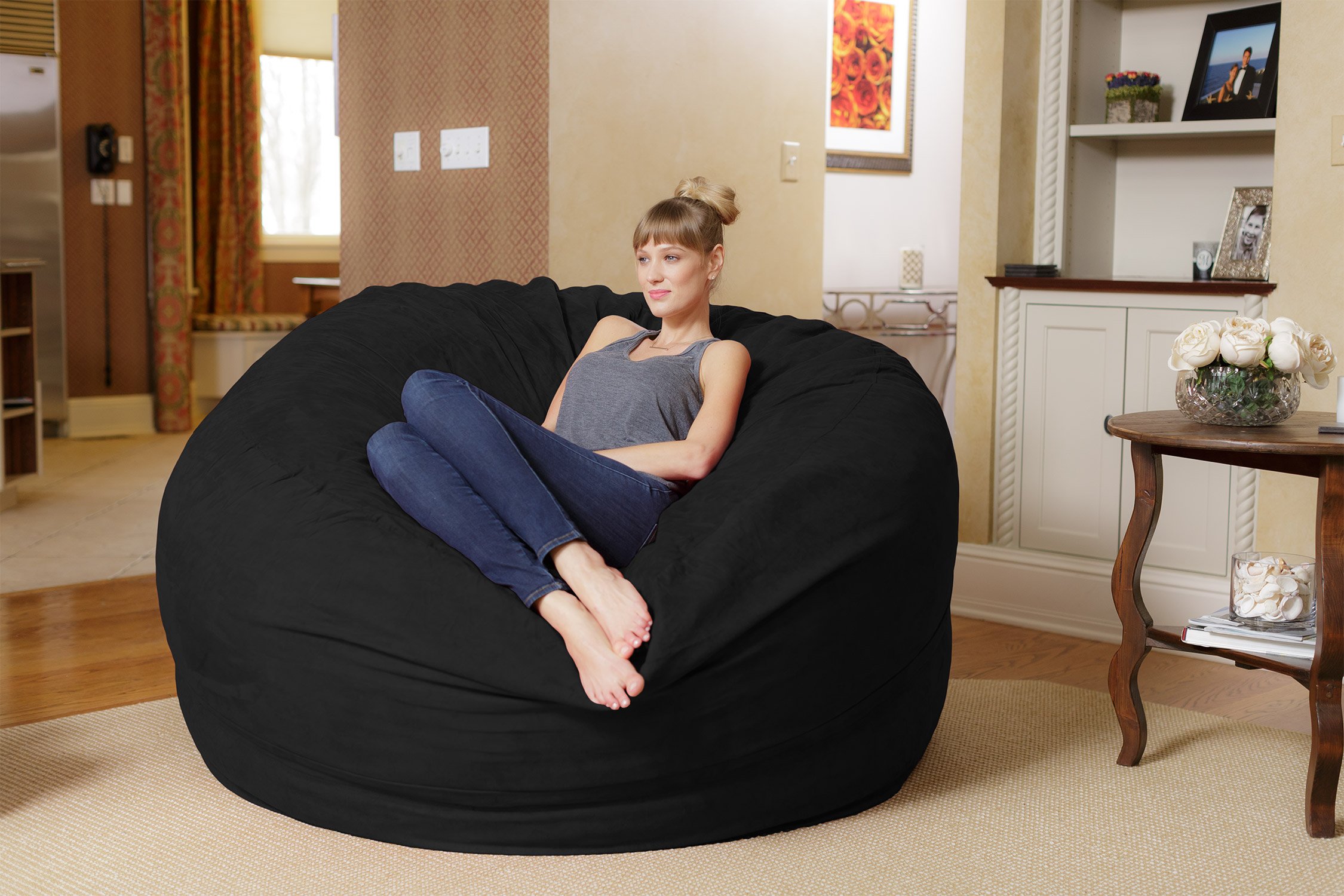 Chill Sack 6' Giant Memory Foam Bean Bag Chair - Ultra Soft Microfiber Cover (Black) | Perfect for Living Rooms, Game Rooms & Dorm Relaxation