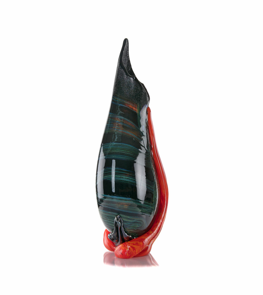 Daniel Moe Black Lava Trail 1 Glass Vessel - Modern Home Decor, Unique Centerpiece for Dining Table, Living Room, or Office