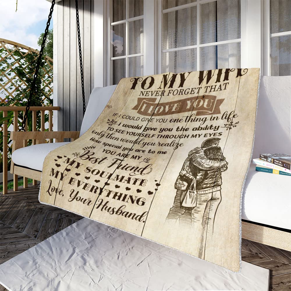 Personalized Woven Throw Blanket for Wife - Custom Name Blanket with 'I Love You' Message - Romantic Valentine's Day & Anniversary Gift from Husband - Perfect for Cuddling on the Couch, Bedroom Decor, and Thoughtful Surprise Presents