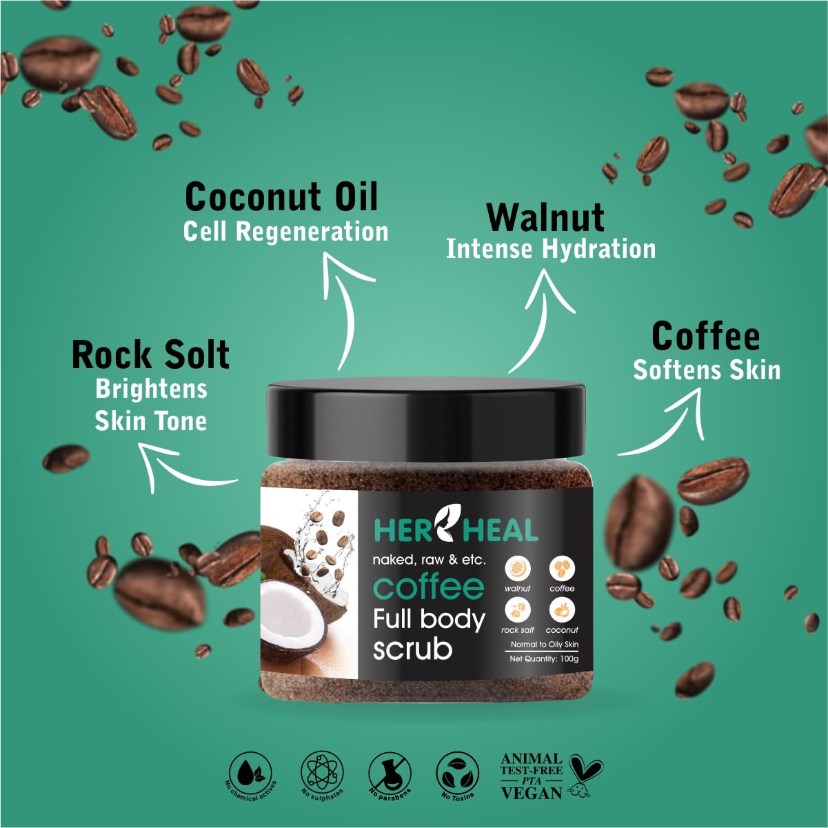 Exfoliating Coffee Body Scrub for Tan Removal & Smooth Skin | Coconut Oil Enriched Detox Scrub for Women & Men | Removes Dead Skin Cells, Dirt & Tan from Neck, Knees, Elbows & Arms | 100g Natural Skincare | Perfect for Post-Workout, Spa Day or Pre-Beach Prep