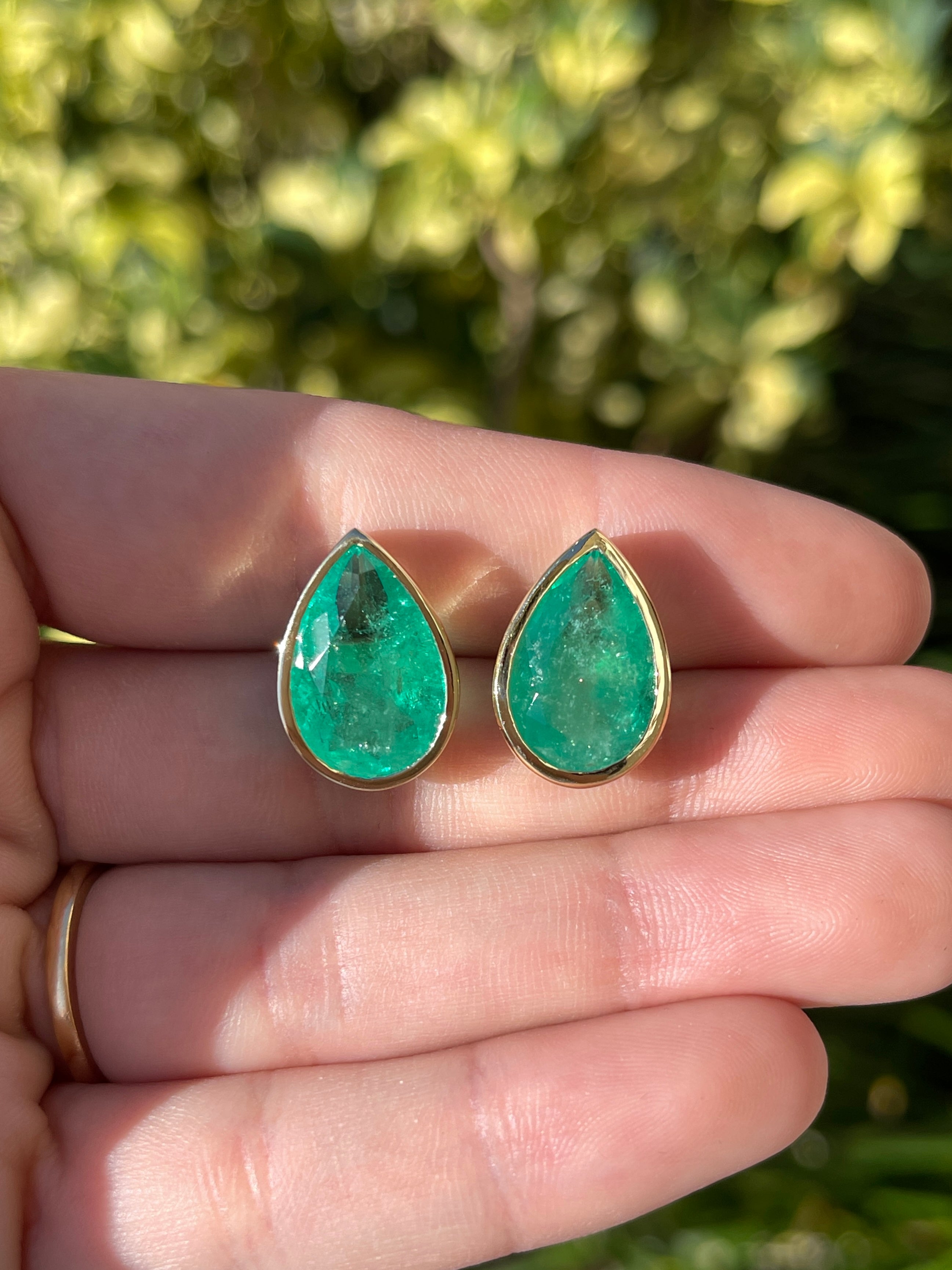 13.15tcw Large Teardrop Emerald Bezel Earrings in 18K Gold - Elegant Dangle Earrings for Women, Perfect for Weddings, Parties & Special Occasions