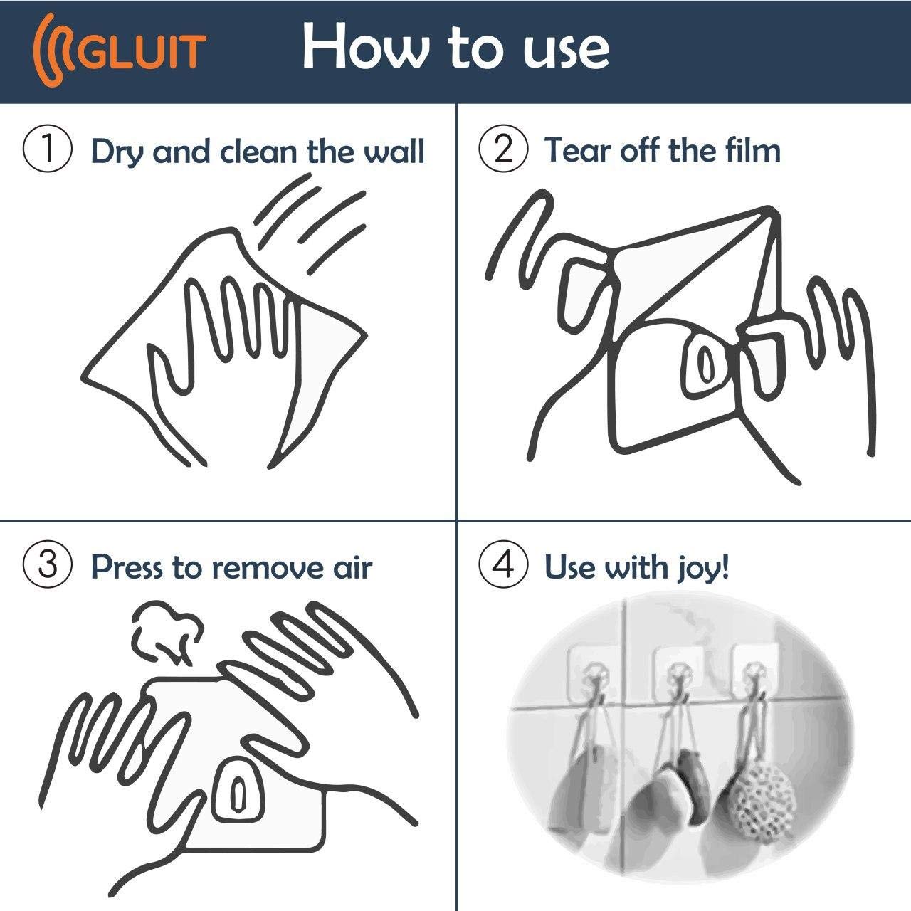 GLUIT Adhesive Plastic Clear Hooks - 12 Pack Transparent No Drill Wall Hooks for Home, Office & Bathroom Organization