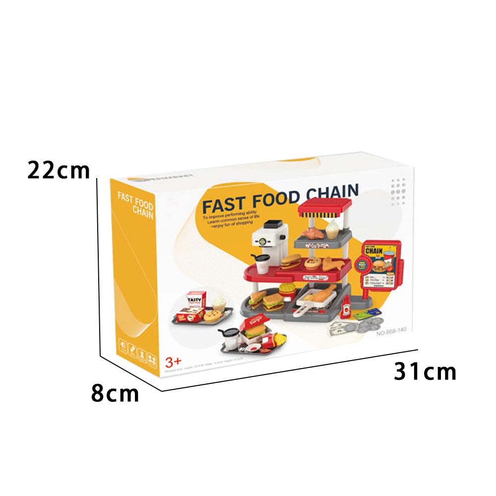 Realistic Fast Food Toy Set with Coffee Maker, Card Reader, Hamburger, Fries & Sandwich - Pretend Play Grocery Store for Kids - Perfect for Role Play, Birthday Gifts & Early Learning