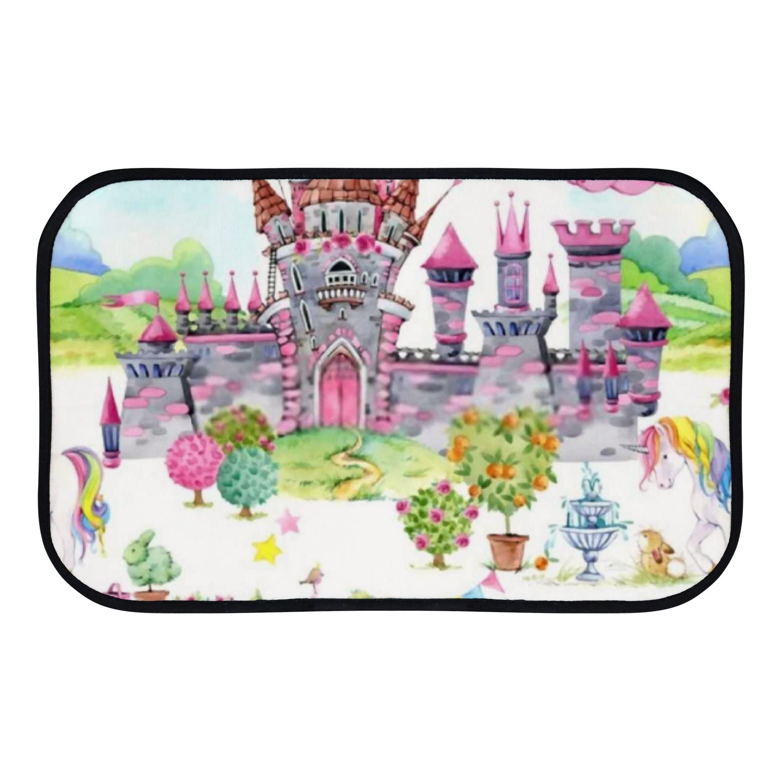 Non-Slip Bath Mat - Watercolor Princess Castle Design - Super Absorbent Microfiber Velvet Bathroom Rug - Soft Shower Floor Carpet (23.6x15.7 inches) - Perfect for Bathroom, Shower, Entryway and Front Door Decor