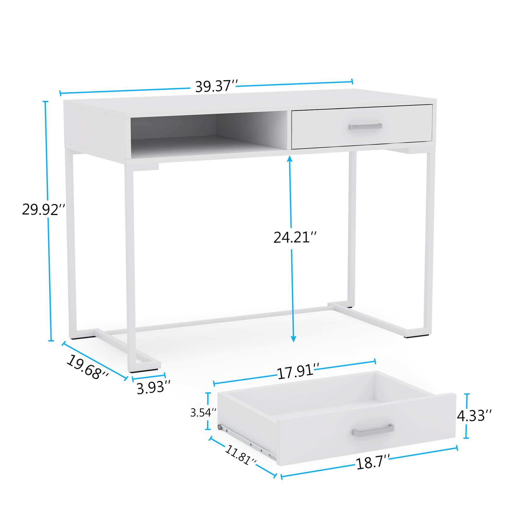 Tribesigns 40 Inch White Computer Desk with 2 Drawers - Modern Simple Study Desk & Makeup Vanity Table for Small Spaces - Perfect for Home Office, Bedroom, Dorm Room & Workspace Organization