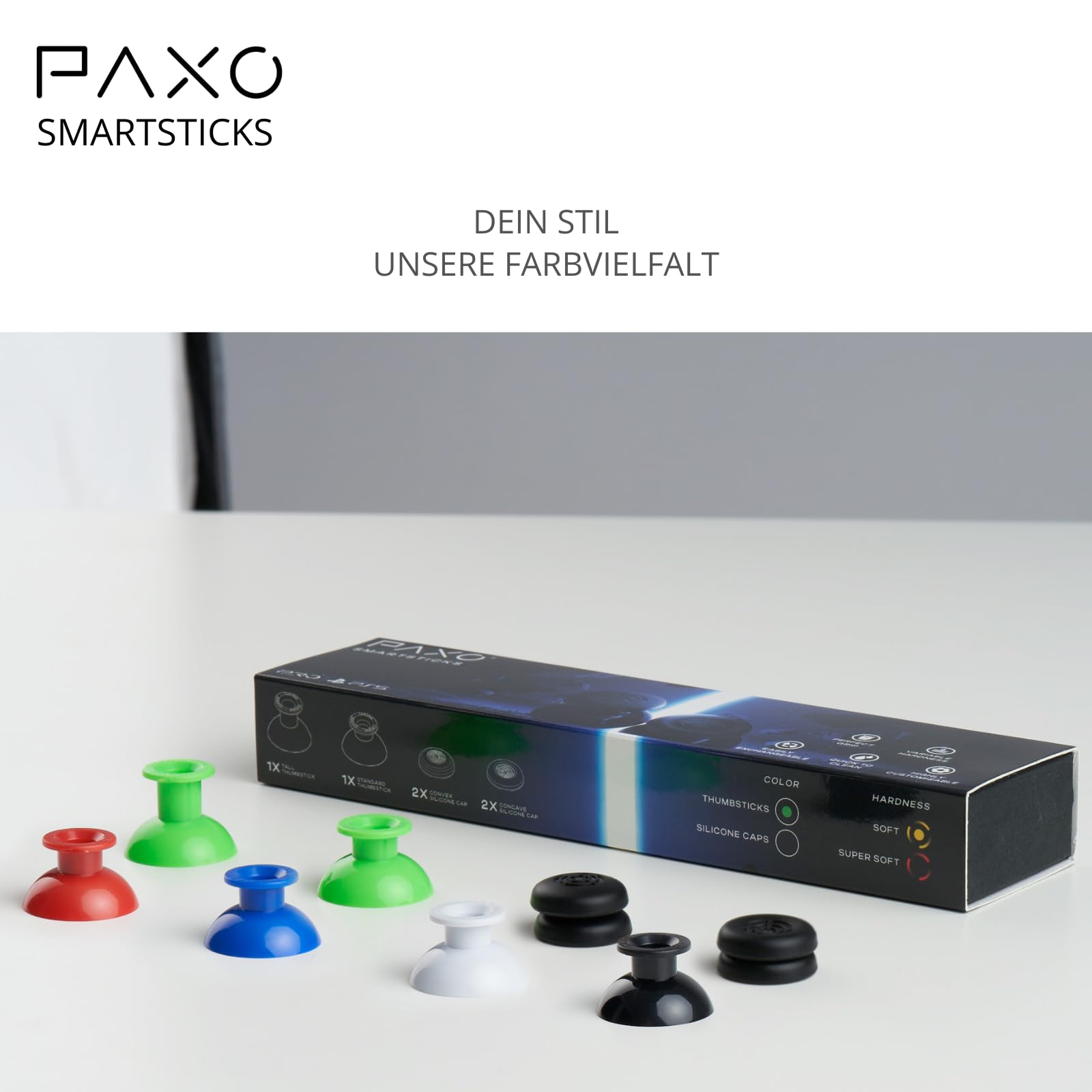 PAXO ® SmartSticks - Professional PS5 Controller Joysticks | Flexible, Ergonomic & Stylish Design | Secure Grip, Patented Quick-Change System, Analog Thumbsticks | Green PS5 Accessories for Enhanced Gaming Performance - Perfect for FPS, Racing & Action Games