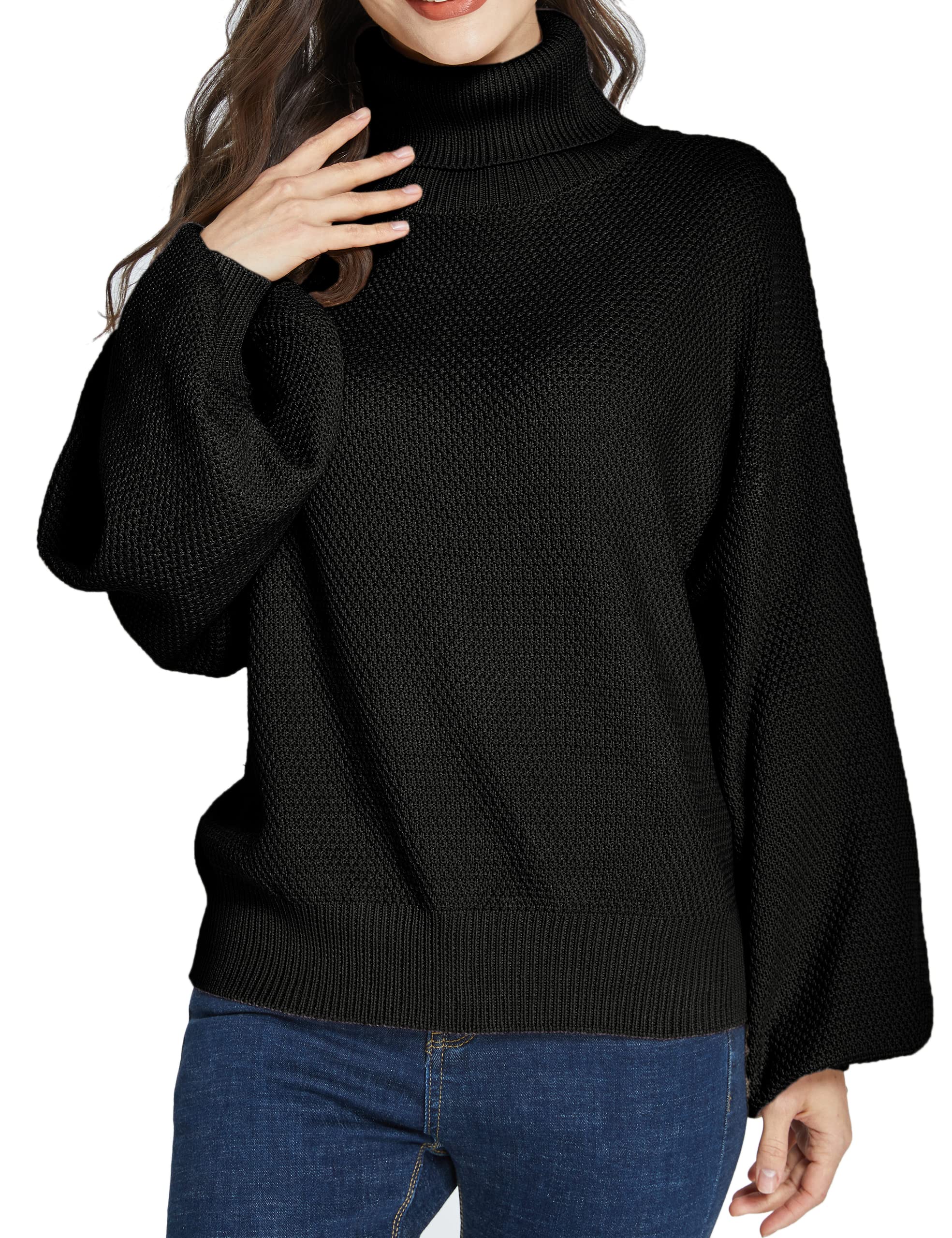 Women's Oversized Turtleneck Sweater - Drop Shoulder Long Sleeve Knit Pullover with Lantern Sleeves | Cozy Winter Fashion, Casual Outfit, Office Wear & Holiday Style