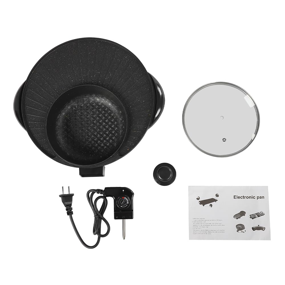 1350W 2-in-1 Electric Hot Pot and Grill Combo - Smokeless Indoor BBQ & Shabu Shabu Cooker with Divider & Clear Lid - 13.78 Inch Black Nonstick Frying Pan for 3-5 People (110V) - Perfect for Family Gatherings, Dinner Parties & Asian Hot Pot Nights