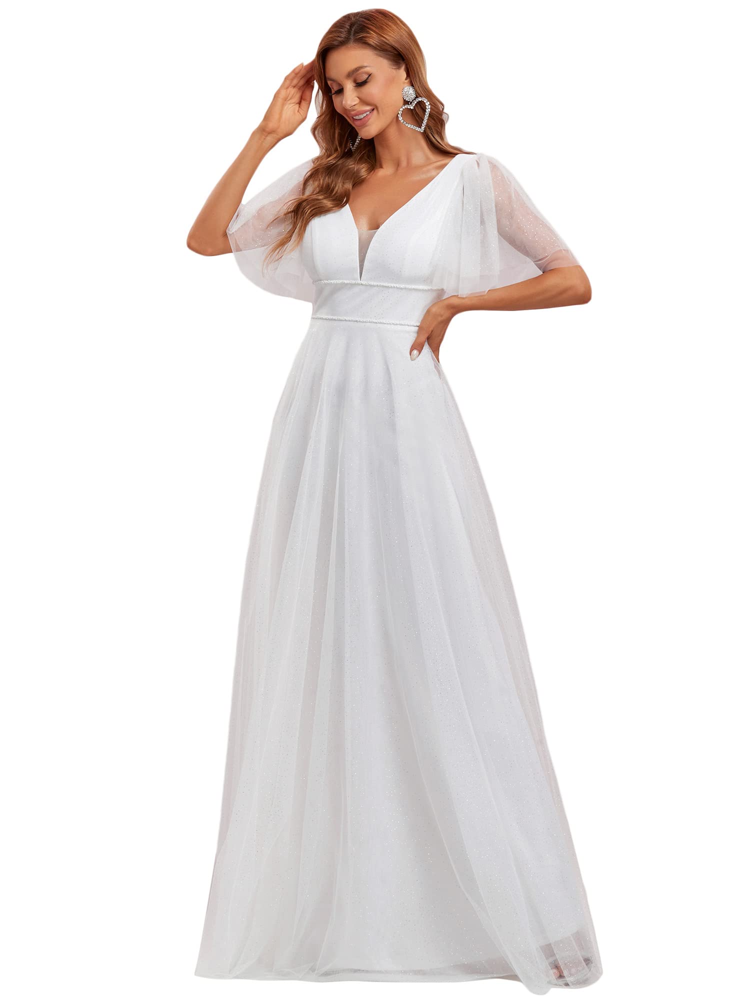 Ever-Pretty Women's Illusion Short Sleeve Tulle Bridesmaid Dress - A-Line Wedding Party Gown with Floral Lace Appliques (Style 0278) | Perfect for Summer Weddings, Formal Events & Special Occasions