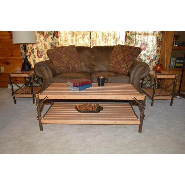 Solid Hickory Wood Coffee Table with Storage Shelf - Rustic Farmhouse Living Room Furniture for Home Decor & Entertainment Areas