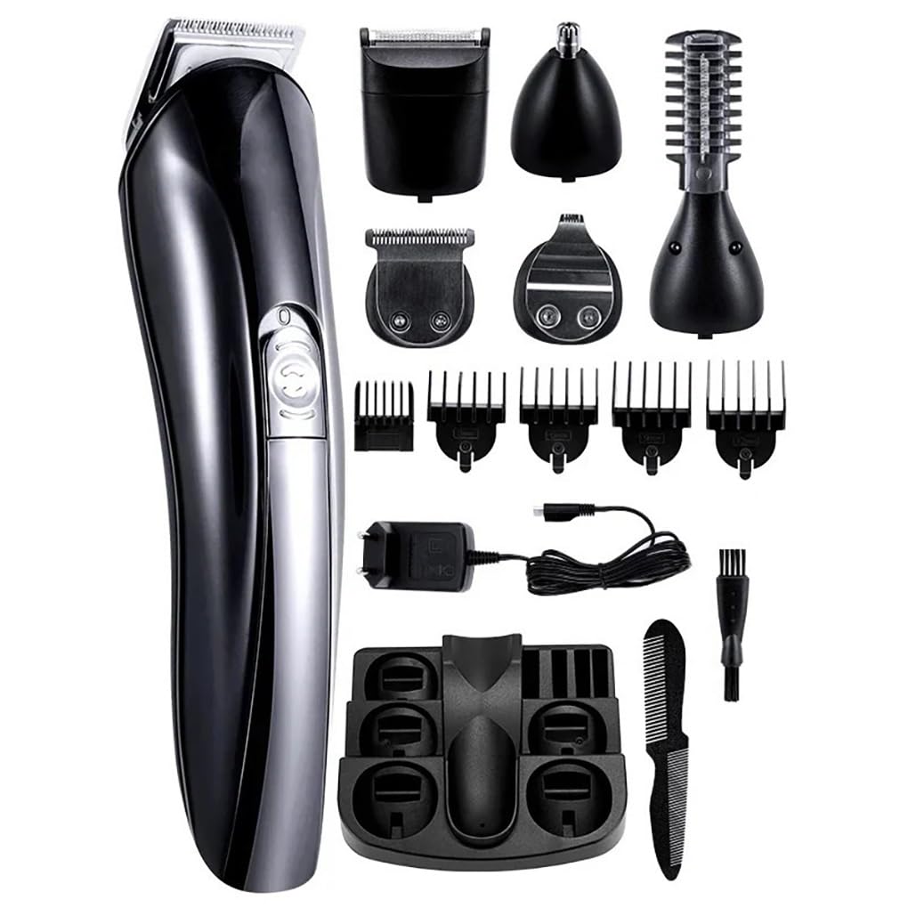 Professional Electric Hair Clipper & Beard Trimmer Kit for Men - Cordless Hair Cutting Machine with Nose/Ear Trimmer & Facial Cleaner - Perfect for Home Barbering, Grooming, and Personal Care