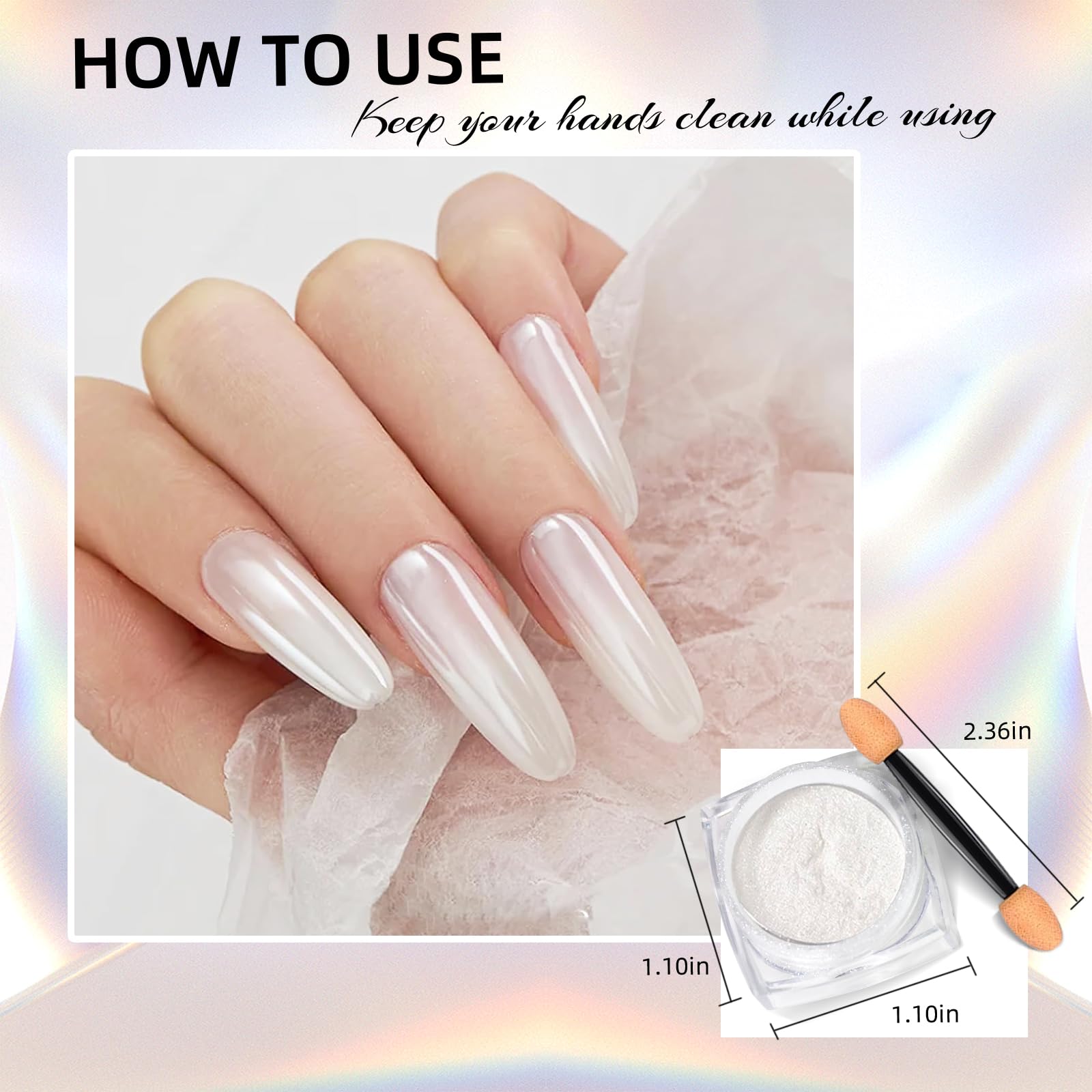 2 Pcs White Pearl Chrome Nail Powder - Iridescent Mirror Effect Aurora Magic Pearlescent Glitter Powder for Holographic Pigment Nail Art, Glazed Donut Nails Chrome Powder (Gold & Aurora White) - Perfect for Salon, DIY Manicure & Nail Art Designs