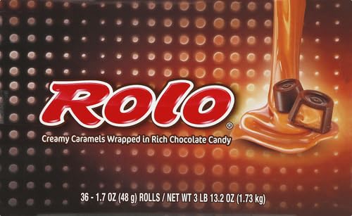 ROLO Rich Chocolate Caramels Candy Rolls - 1.7oz (36 Count) Individually Wrapped - Perfect for Halloween, Christmas Stocking Stuffers & Party Favors