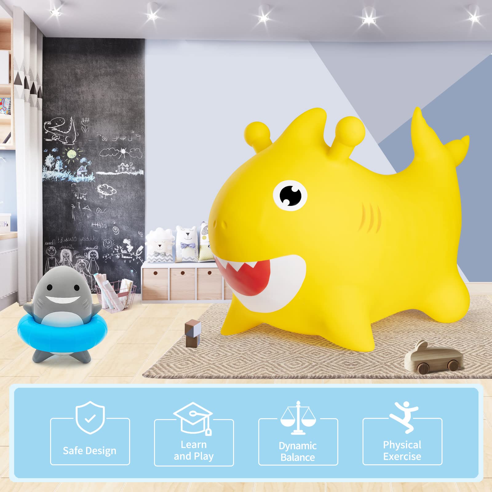 **Baby Shark Bouncy Hopper Toy - Ride-On Bouncing Animal for Toddlers 2-4 Years - Indoor & Outdoor Play - Perfect Birthday Gift for Boys & Girls - Fun Party Decorations & Active Playtime**