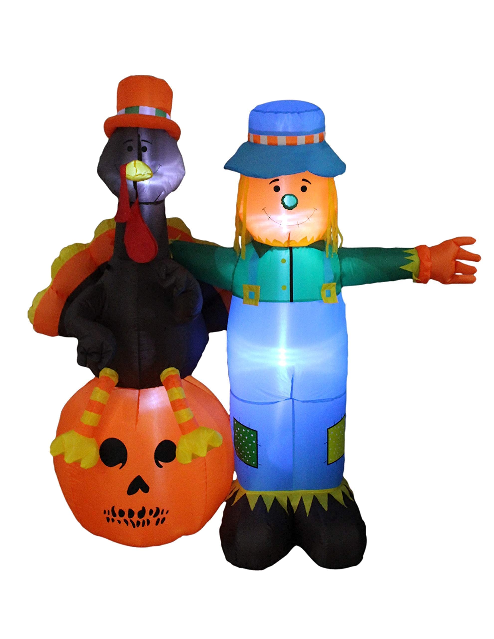 Thanksgiving Inflatable Decorations Set - 4FT Giant Inflatable Turkey with Pilgrim Hat & 6FT Tall Scarecrow with Pumpkin - Outdoor/Indoor LED Lighted Blow Up Decor for Yard, Porch, Party, Holiday Celebration