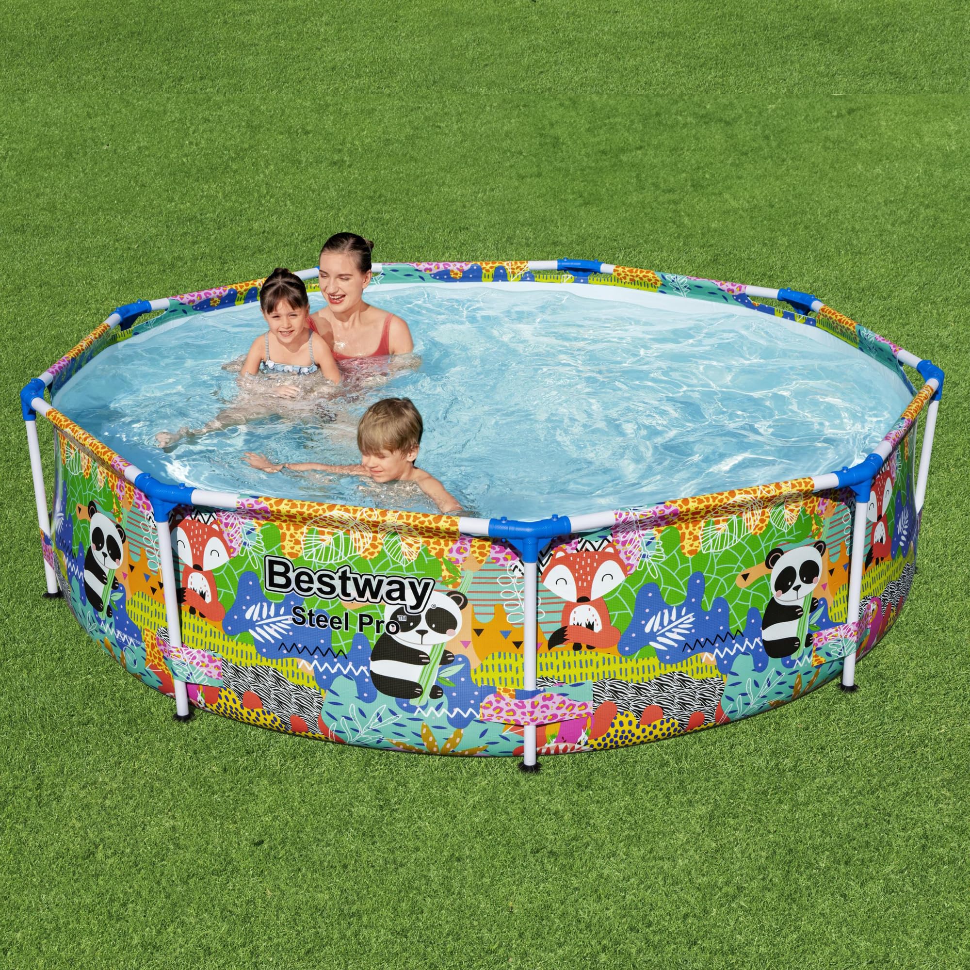 Bestway Steel Pro 9ft x 26in Above Ground Round Outdoor Backyard Swimming Pool - 851 Gallon Water Capacity with Panda Jungle Print | Perfect for Family Fun, Summer Parties & Backyard Relaxation