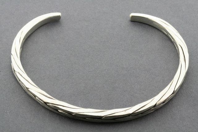 Rec Edge Plaited Cuff Bracelet - Pure 925 Sterling Silver Jewelry for Women - Perfect for Weddings, Parties & Everyday Elegance