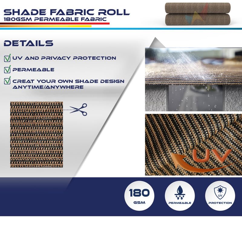 6'x112' Sun Shade Fabric Roll - UV Blocking Shade Cloth for Outdoor Pergola, Patio, Backyard & Greenhouse - Wind Screen Cover in Brown | Perfect for Sun Protection, Privacy Screening & Plant Shading