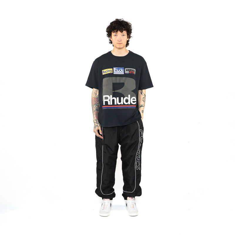 Rhude Vintage Black Petrol Patch Graphic T-Shirt for Men - Stylish Streetwear Tee for Casual Outfits & Urban Fashion