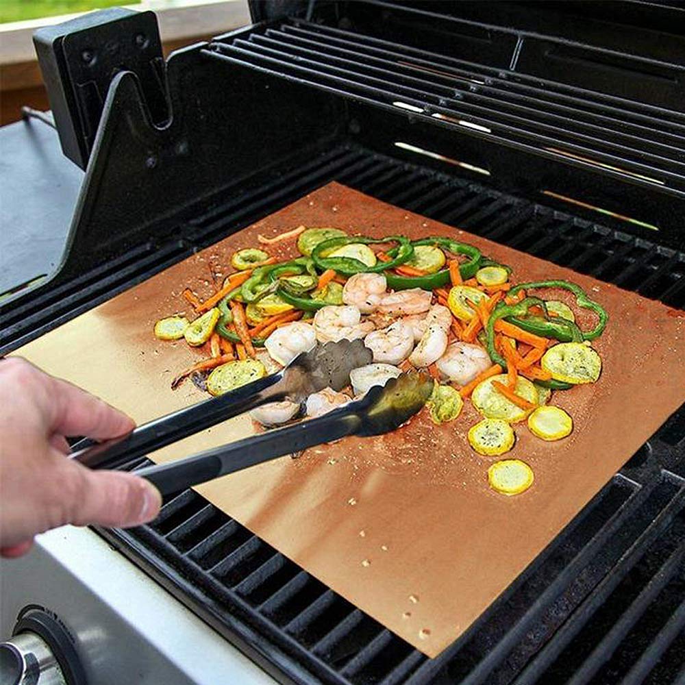 Smaid Non-Stick Copper Grill Mat for Outdoor Cooking - 15.75 x 13 Inch Reusable BBQ Grill Mat for Gas, Charcoal & Electric Grills - Easy to Clean & Durable - Perfect for Backyard BBQ, Camping & Tailgating Parties