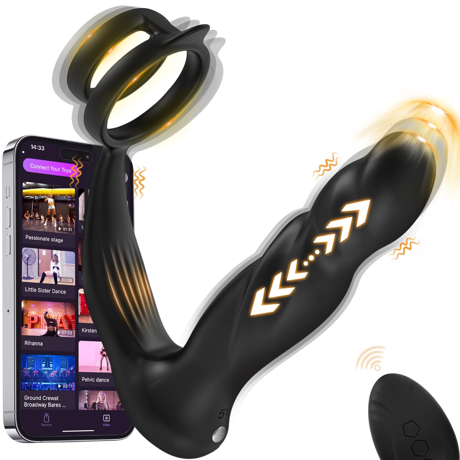 Premium Prostate Massager & Anal Vibrator with Thrusting & 10 Vibration Modes - Includes Vibrating Cock Ring - Adult Male Sex Toy for Pleasure & Stimulation - Perfect for Solo Play & Couples Intimacy