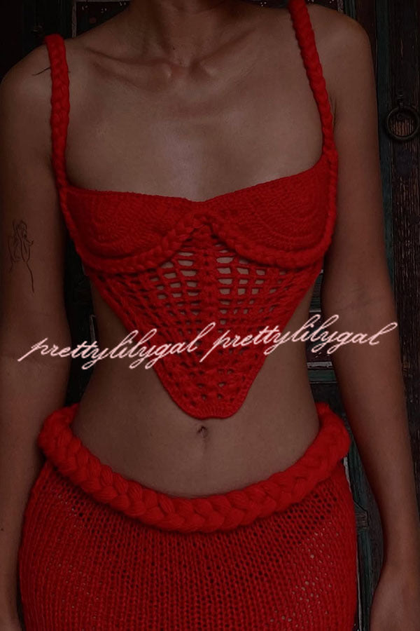 Sumui Hollow Crochet Knit Braid Detail V-Neck Crop Tank Top - Summer Beach Vacation Outfit, Boho Chic Festival Wear, Casual Street Style