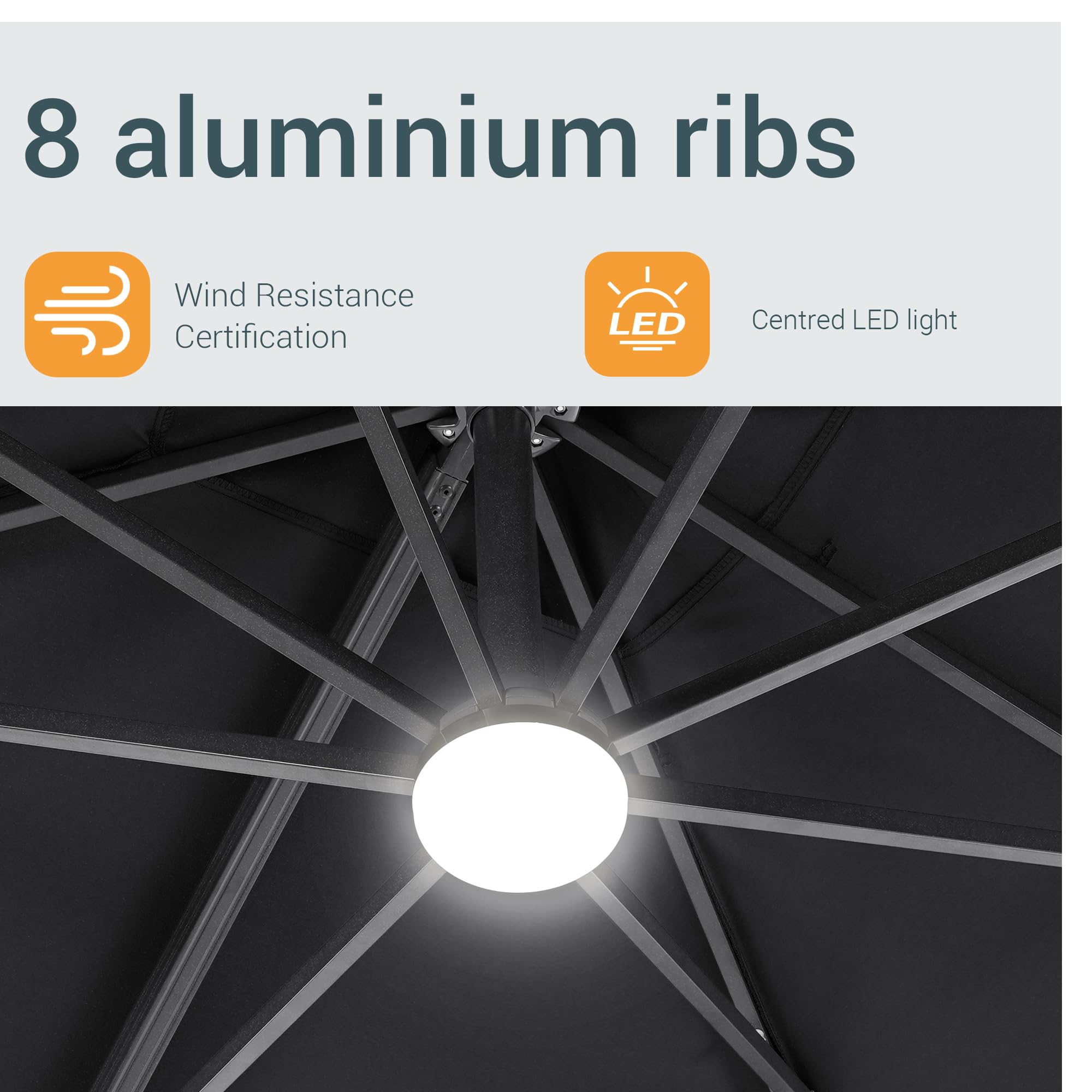 FLAME&SHADE 10x8FT Outdoor Cantilever Patio Umbrella with Solar LED Lights - 360° Rotating Aluminum Offset Square Sun Shade for Pool, Backyard, Garden - Perfect for Outdoor Dining, Lounging & Entertaining
