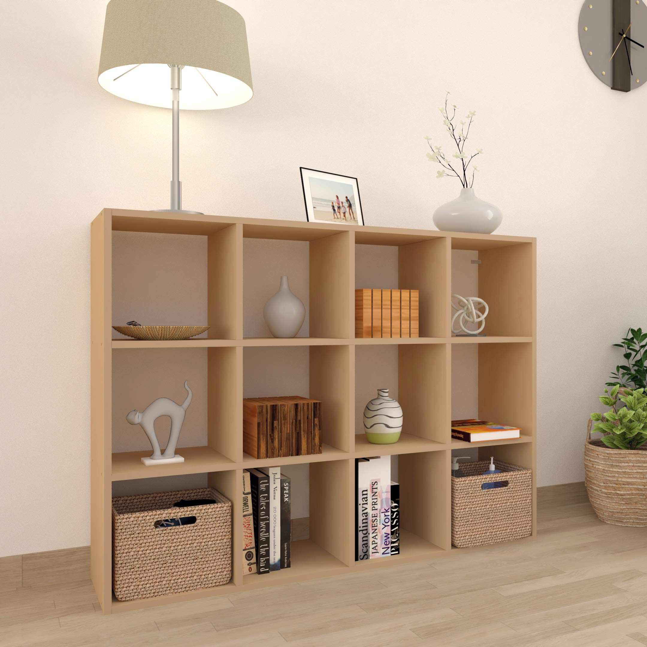 Letmobel 12-Cube Storage Organizer | DIY Cube Bookcase Shelf for Bedroom, Living Room & Office | Maple Wood Cubical Storage Shelf | Perfect for Home Organization, Books, Toys & Decor (12 Cube, Maple)