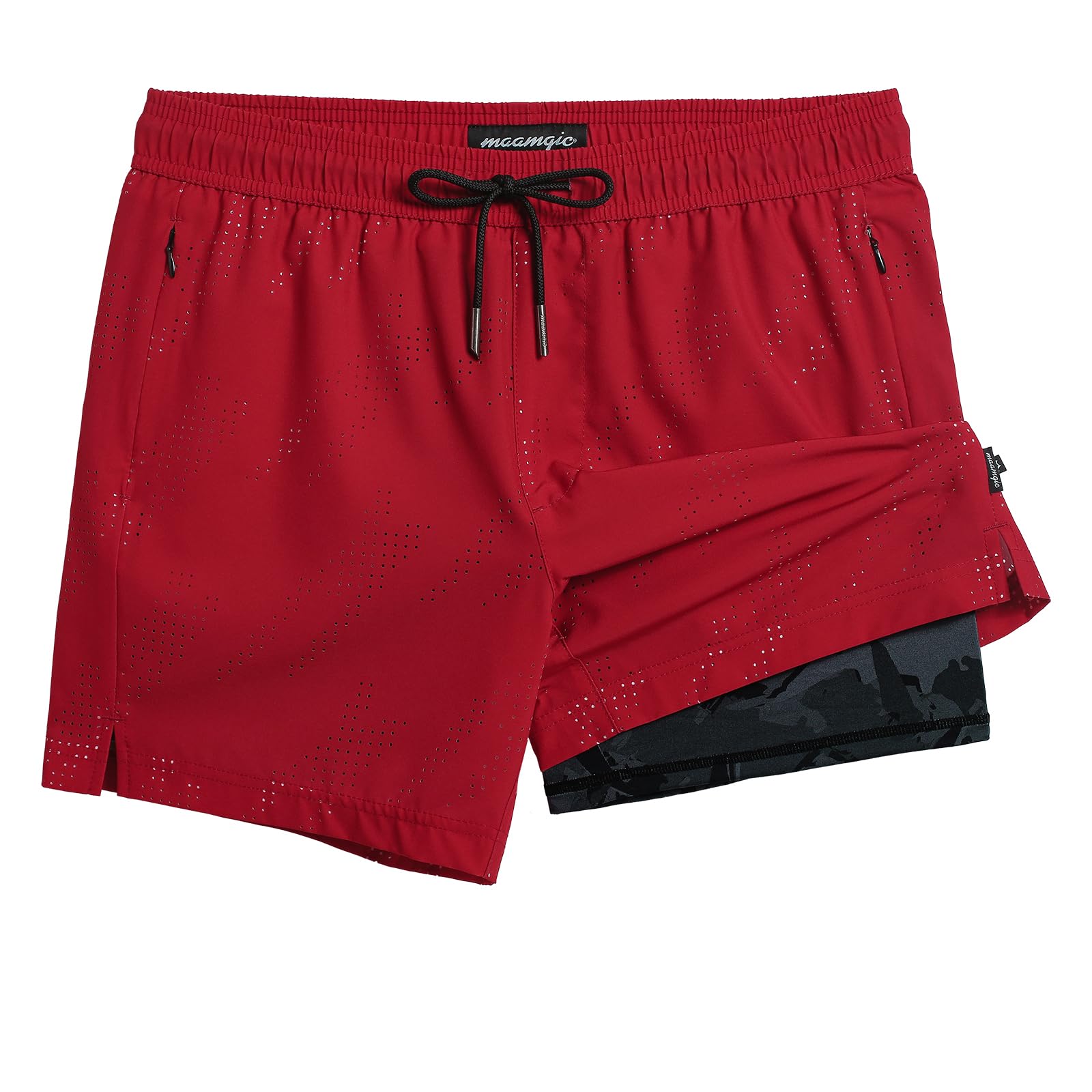 **Maamgic Men's Swim Trunks with Compression Liner - 5 Inch Inseam Quick Dry Board Shorts, Zipper Pockets for Swimming, Beach & Water Sports**