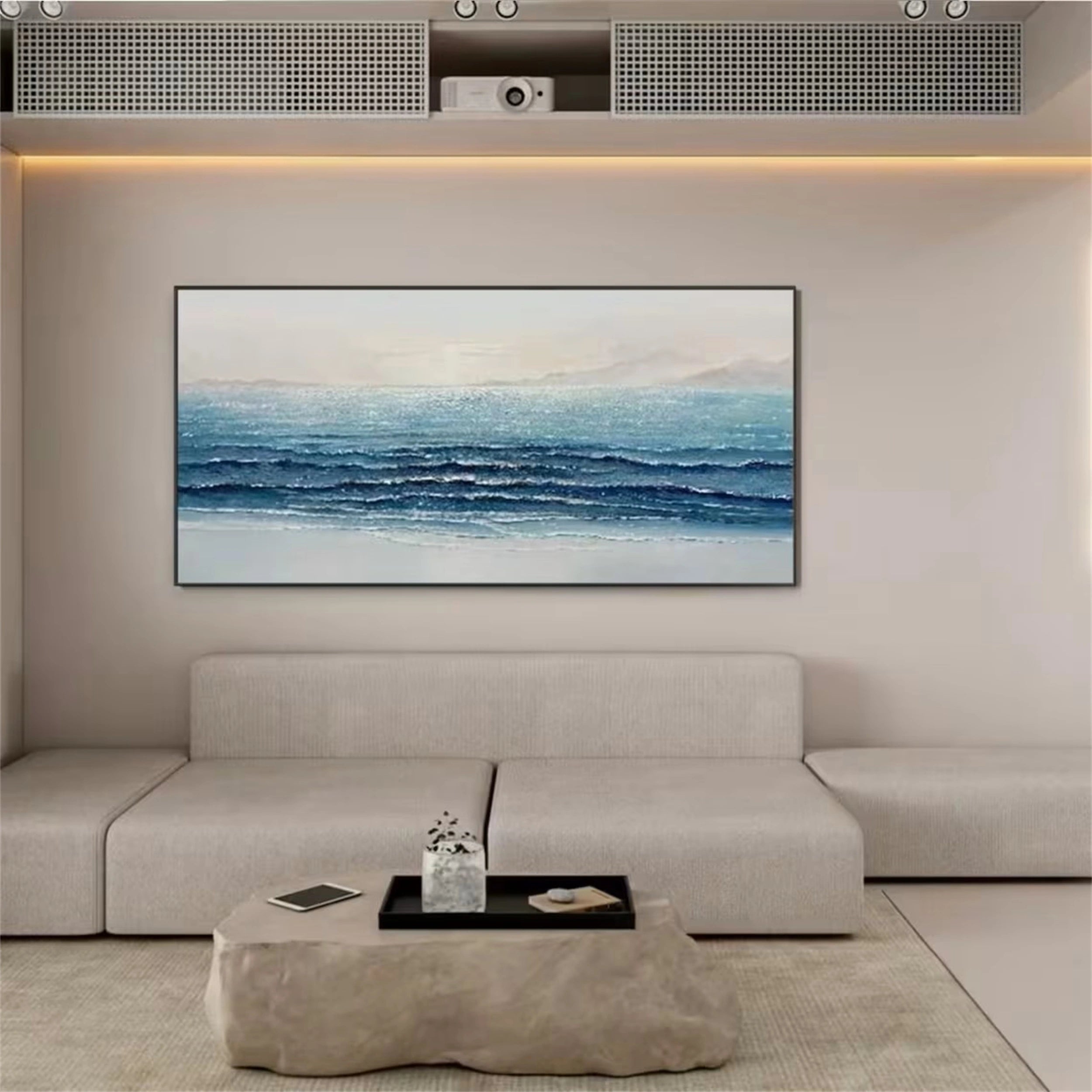 Ocean and Sky Painting #OS 068 - Handmade Seascape Wall Art for Home Decor, Office, Living Room & Bedroom