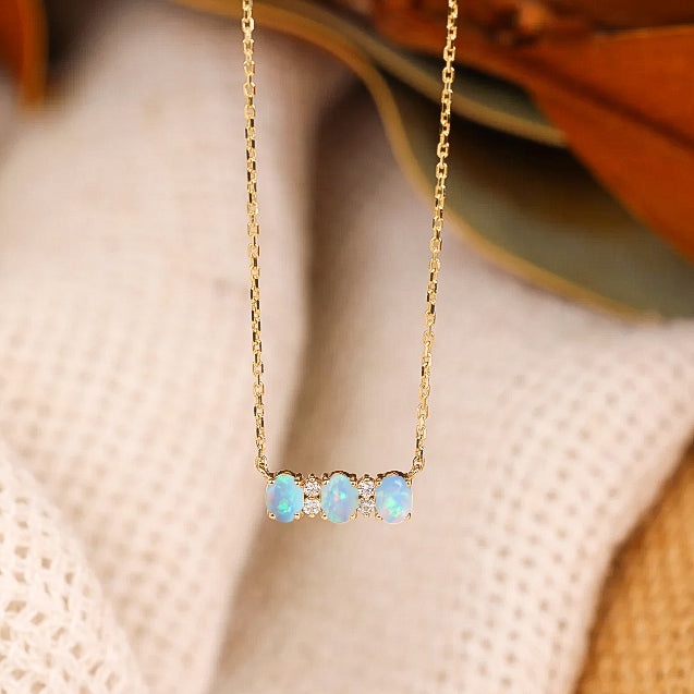 Natural White Opal 3-Stone Oval Pendant Necklace for Women - Elegant Jewelry Gift for Birthday, Anniversary & Special Occasions