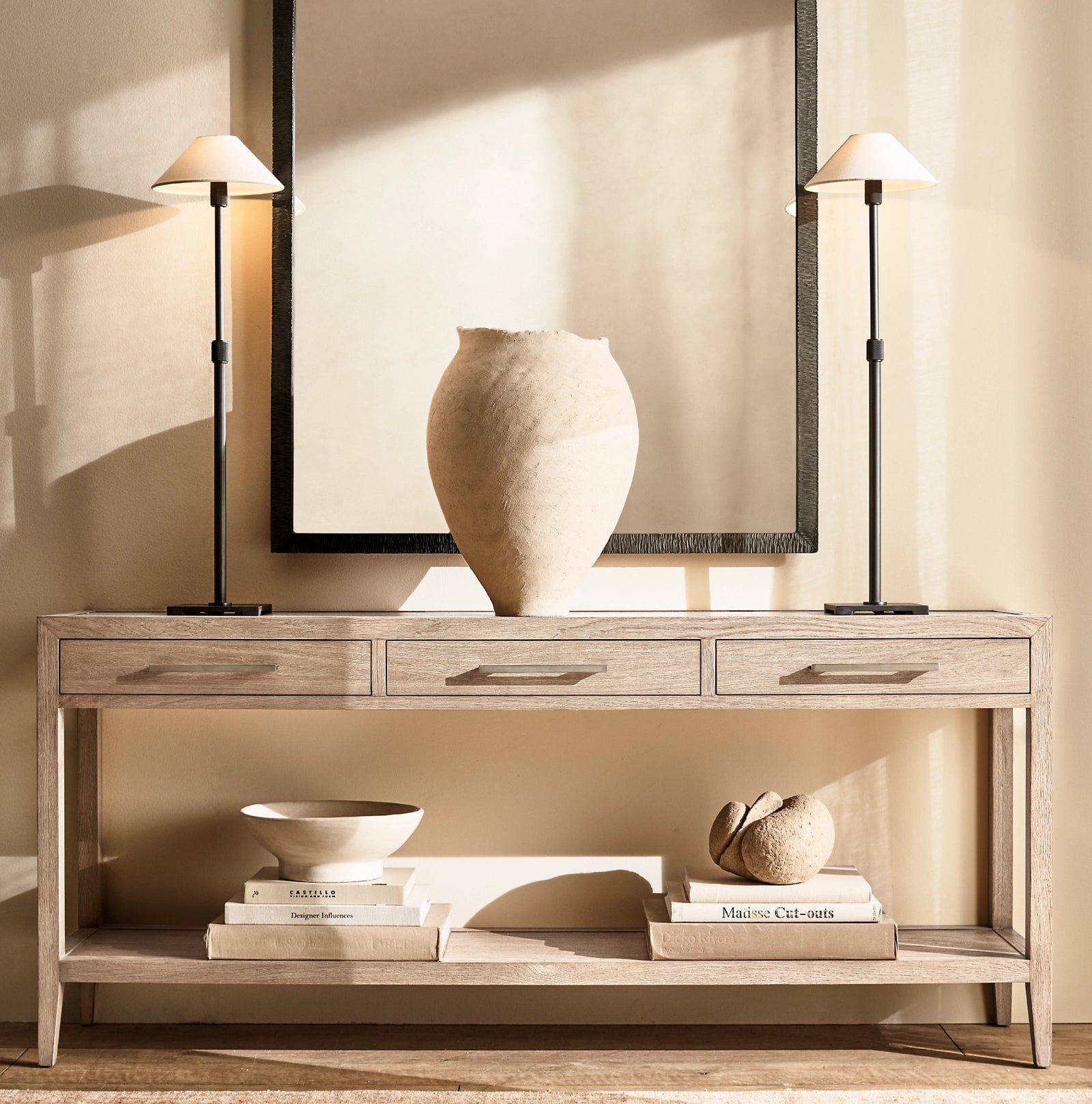 French Contemporary 3-Drawer Console Table - Modern Entryway Sofa Table with Storage - Perfect for Living Room, Hallway & Small Space Decor