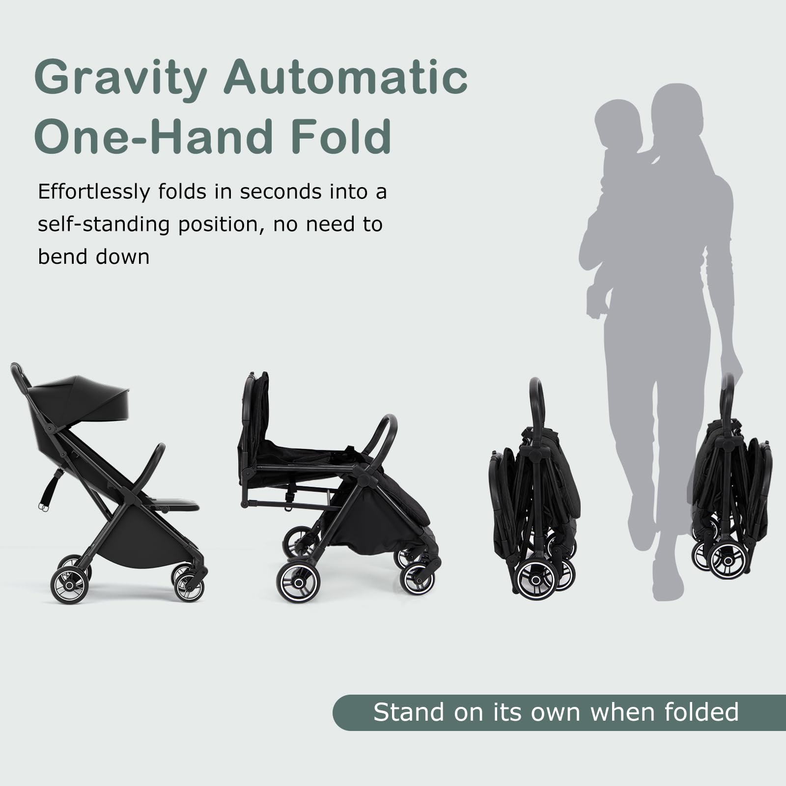 INFANS Lightweight Baby Stroller - Ultra Compact Foldable Travel Stroller for Airplane, One-Hand Gravity Fold with Near Flat Recline Seat, Suitable for Infants 0-36 Months | Perfect for Travel, Shopping & Daily Walks