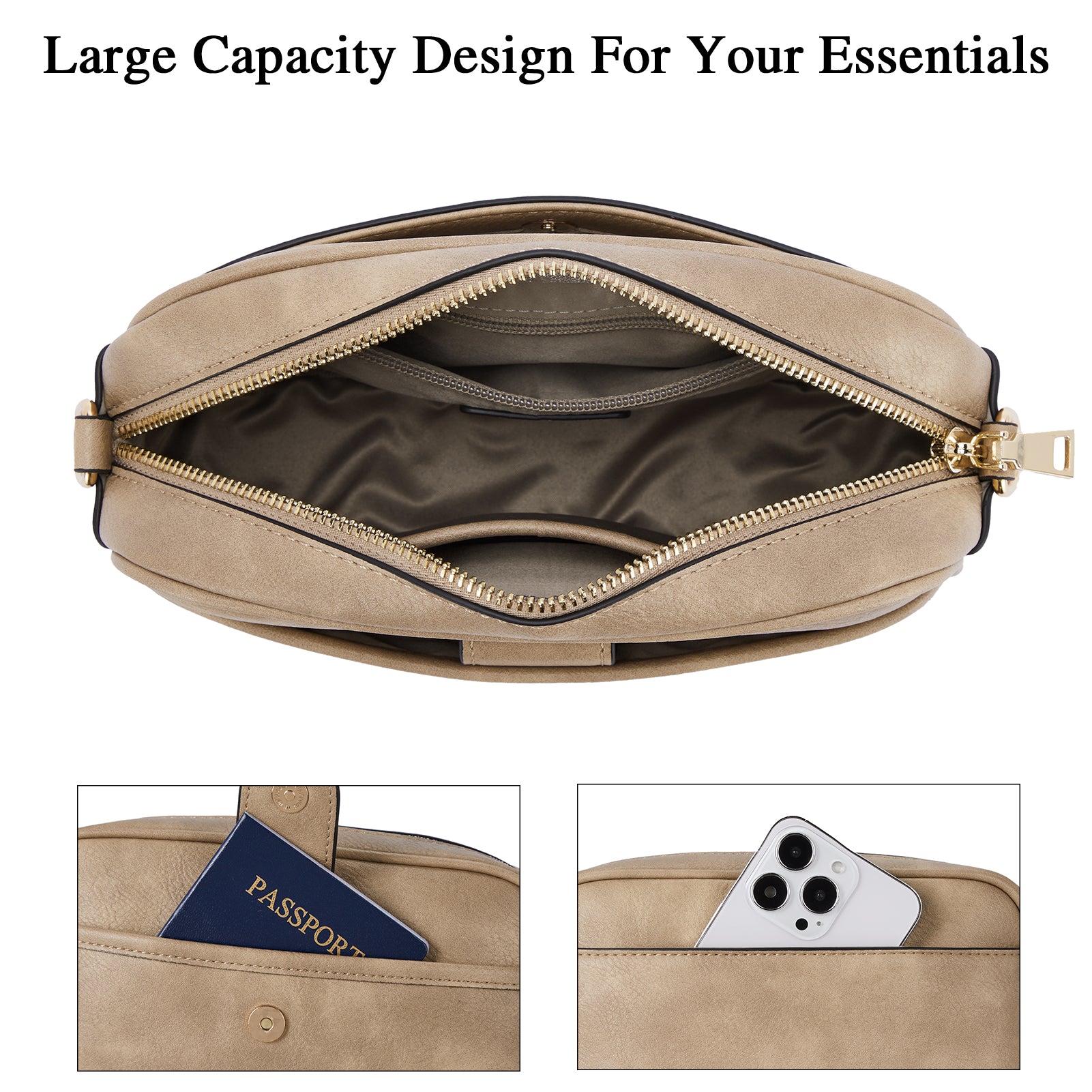 BOSTANTEN Women's Vegan Leather Crossbody Bag with Wide Adjustable Strap - Stylish Shoulder Purse for Work, Travel & Everyday Use