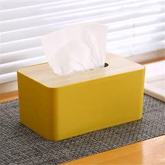 2-Pack Wooden Tissue Box Cover - Rectangular Removable Tissue Holder for Bathroom Vanity, Bedroom Dresser & Nightstand - Natural Wood Storage Organizer for Home & Office Decor (Yellow) - Perfect for Living Room, Bathroom & Bedroom Organization