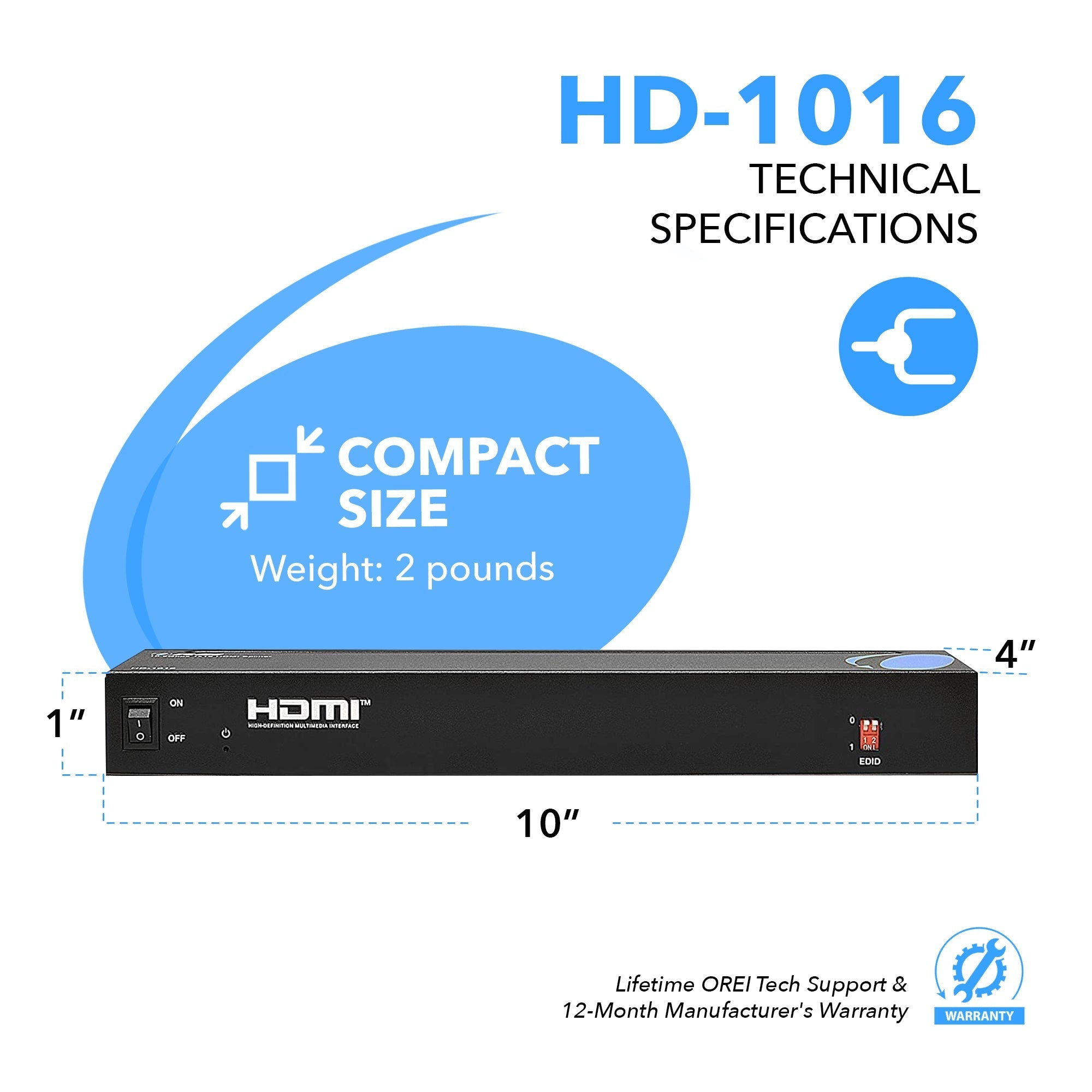 1x16 HDMI Splitter 1 Input 16 Outputs 1080p Full HD with EDID Management - Ideal for Home Theater, Gaming, and Multi-Screen Presentations (HD 1016)