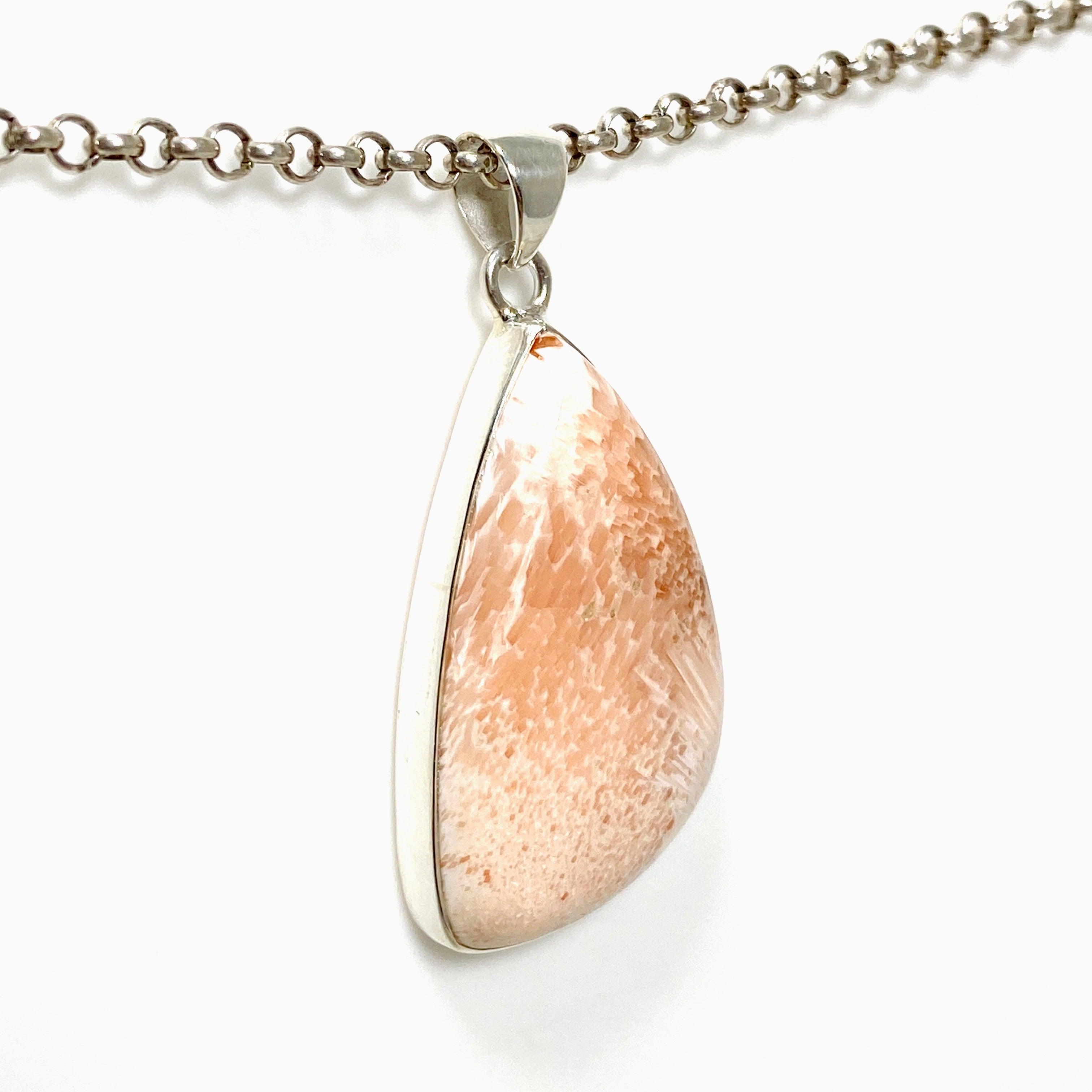 Natural Peach Scolecite Freeform Pendant Necklace - Healing Crystal Jewelry for Meditation, Energy Balancing & Spiritual Growth - KPGJ4526