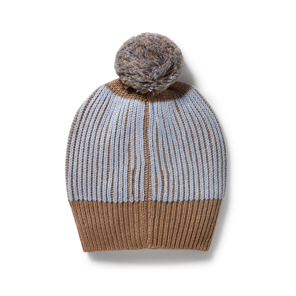 Organic Knitted Ribbed Hat for Women - Soft Coco Blue Speckled Beanie - Winter Warm Fleece Lined Cap for Outdoor Activities, Skiing & Snowboarding