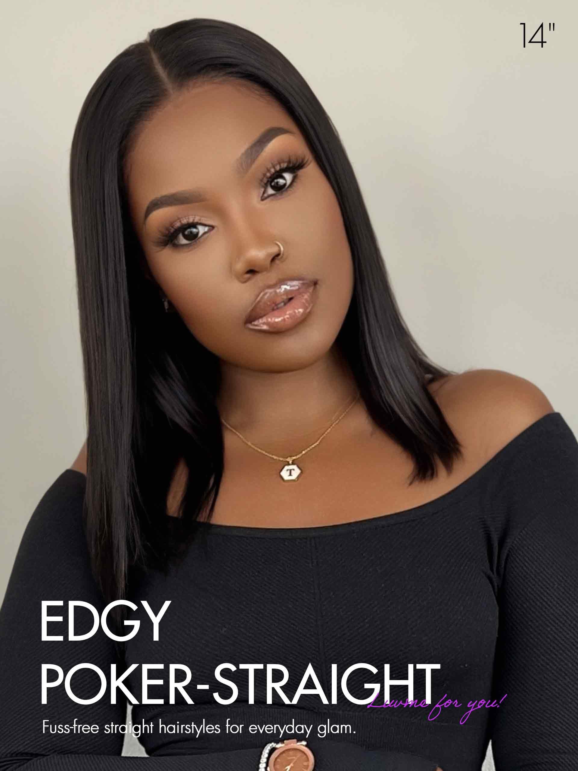 LUVME HAIR 14 Inch Straight HD Lace Front Wig - Human Hair Pre Cut Lace Frontal Glueless Wig with Pre Plucked Hairline - Long Straight Black Wig for Everyday Wear, Parties & Special Occasions