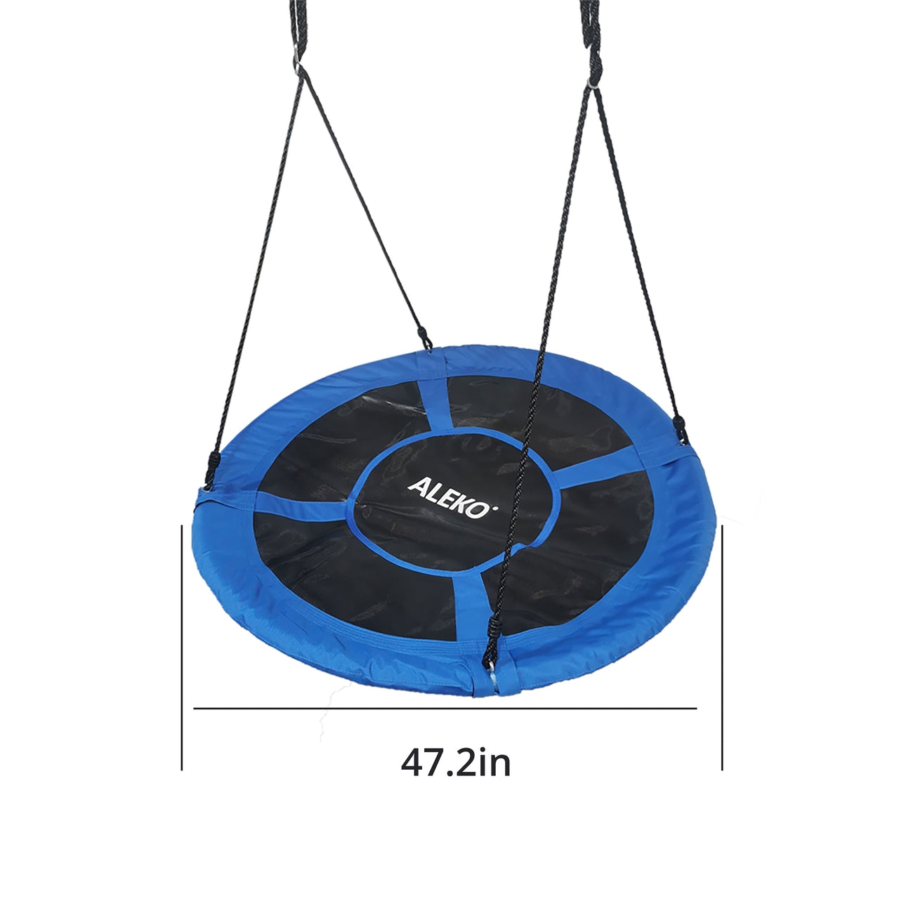 Aleko 47-Inch Blue Outdoor Saucer Platform Swing with Adjustable Hanging Ropes - Durable Patio Furniture for Backyard, Garden, and Poolside Relaxation