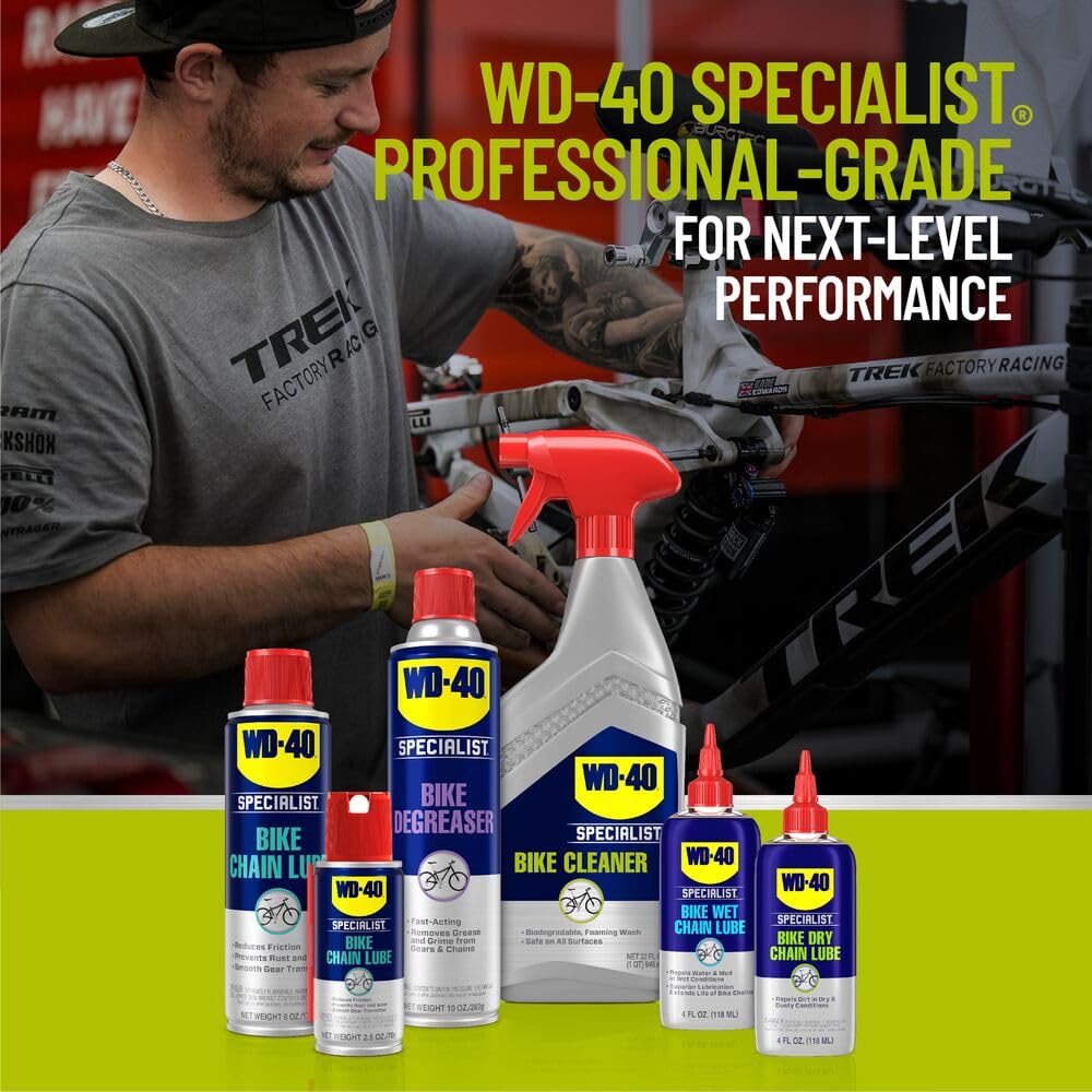 WD-40 Bike Specialist Bike Cleaner - 32oz Foaming Degreaser Spray (4-Pack) | Removes Grease & Dirt | Safe for All Bike Parts | Perfect for Mountain, Road & Electric Bikes | Ideal for Home & Professional Bike Maintenance
