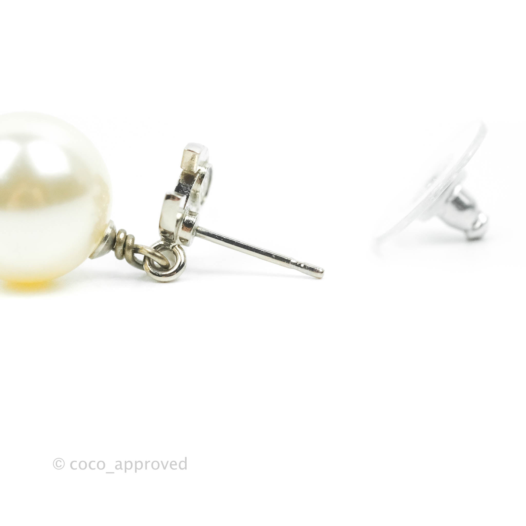 Chanel CC Rhinestone Pearl Drop Earrings - Silver Tone 20V - Luxury Fashion Jewelry for Women, Perfect for Parties, Weddings & Special Occasions