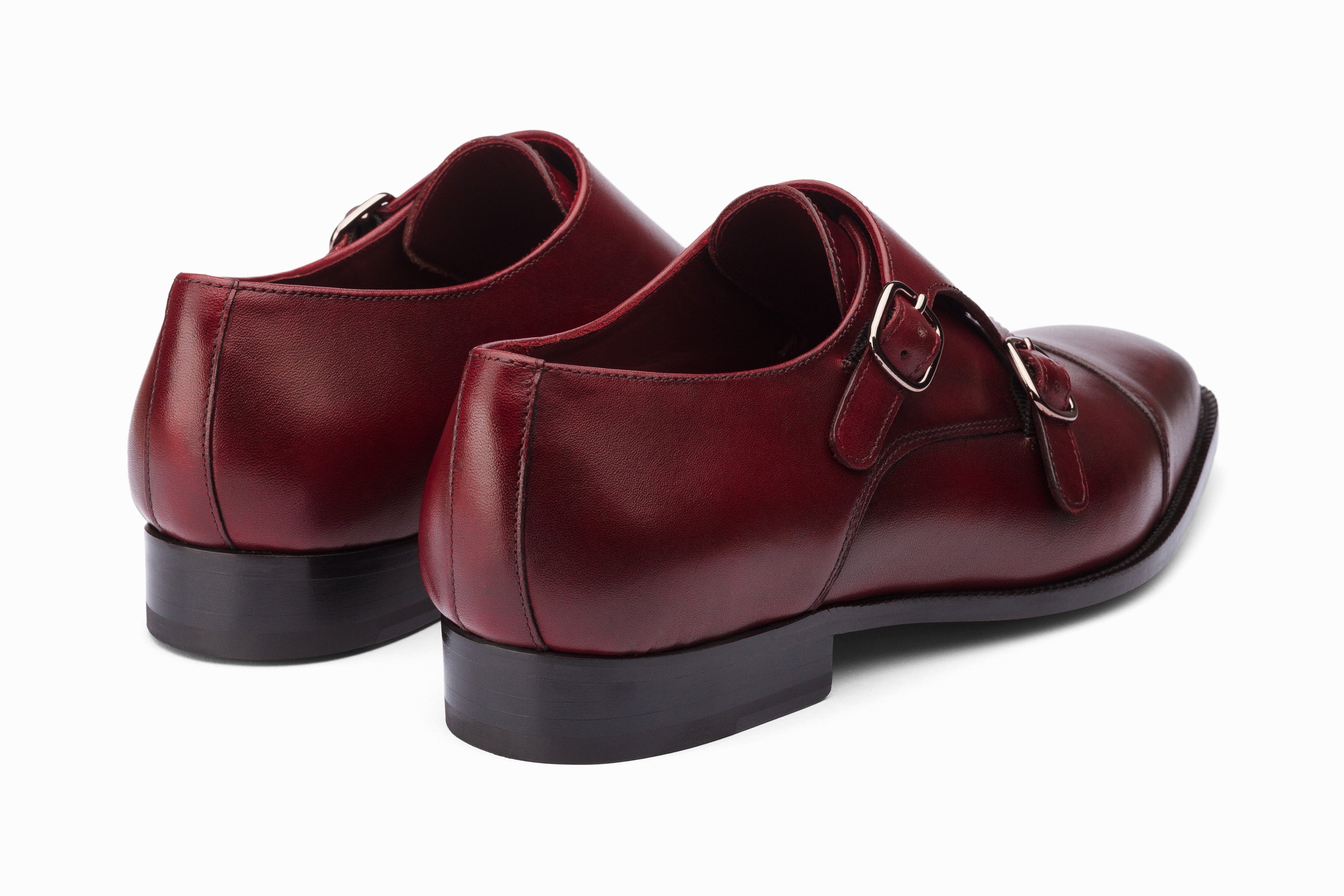 Premium Dark Burgundy Toecap Double Monk Strap Dress Shoes for Men - Elegant Business & Formal Occasions